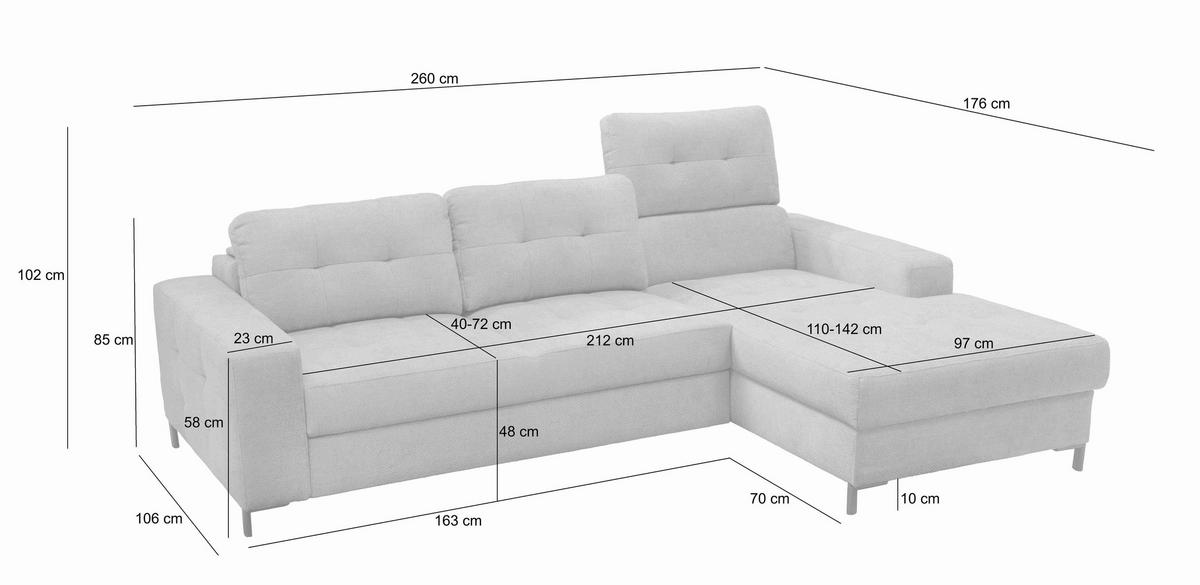 Ecksofa Bonito, Dunkelblau Schenkel: 255x176 cm - Schwarz/Dunkelblau, Design, Textil (260/176cm) - Livetastic