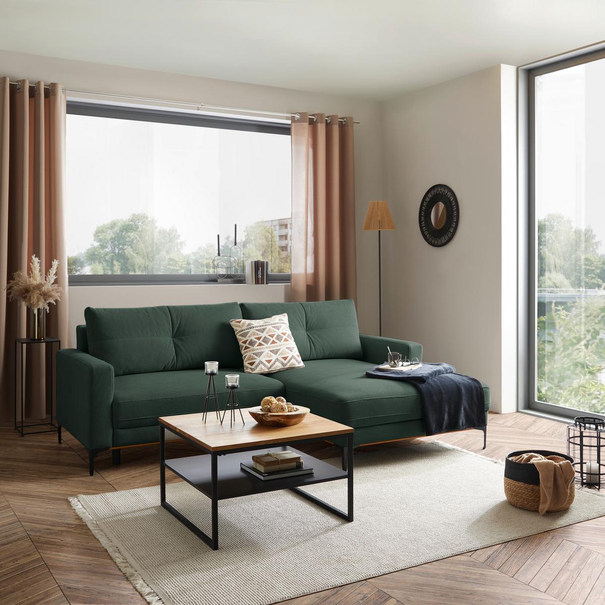 Ecksofa Bergamo - Waldgrün/Schwarz, MODERN, Textil (238/162cm) - Ondega