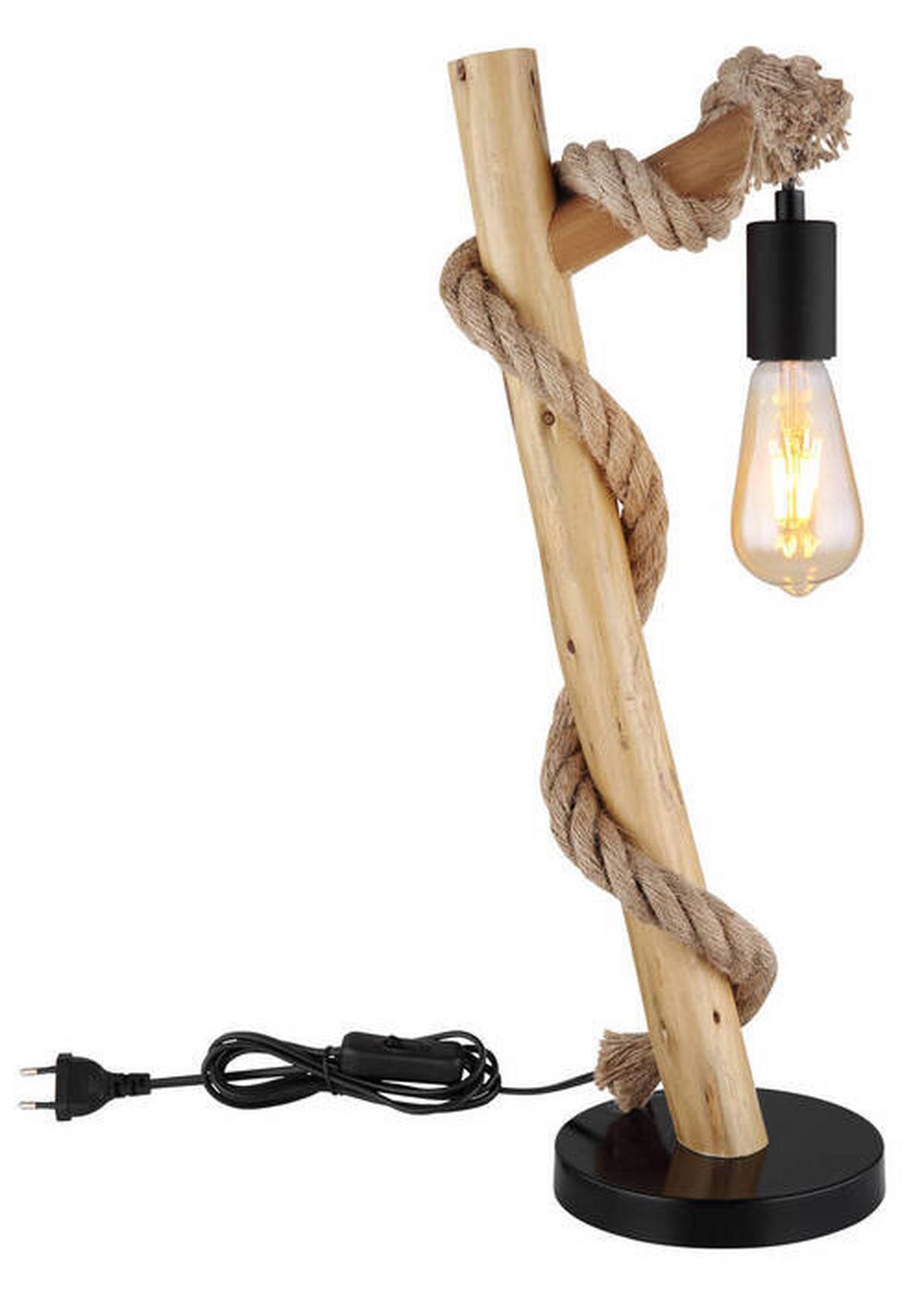Tischleuchte 69029t - Schwarz/Braun, Natur, Naturmaterialien/Holz (19/16,5/53,5cm) - Globo