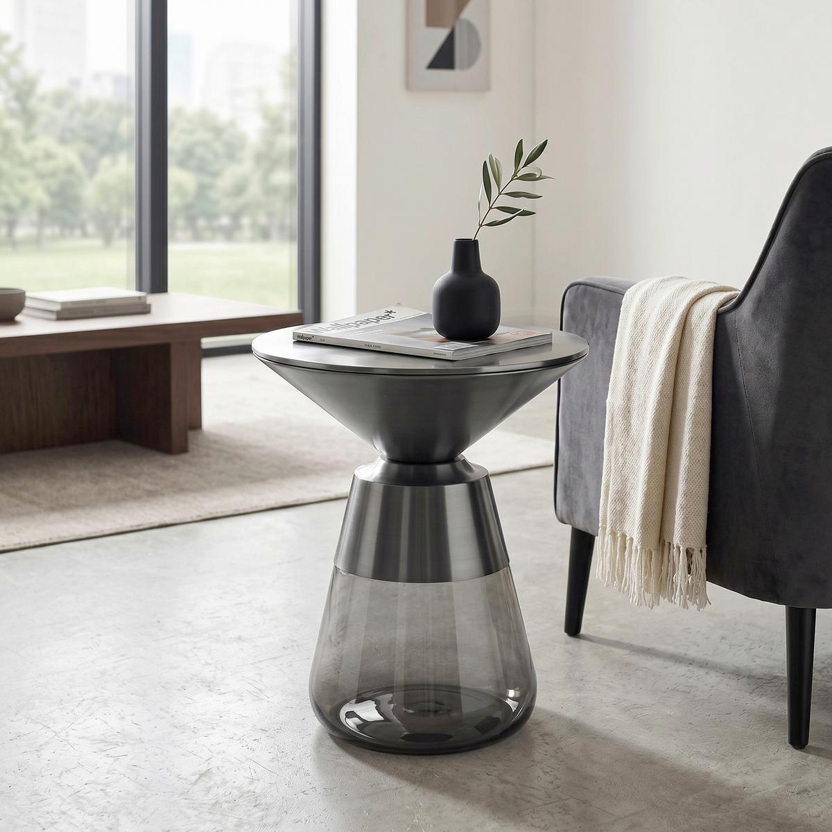 PRÍRUČNÝ STOLÍK BAILY -TREND- - sivá/čierny chróm, Romantik / Landhaus, kov/sklo (48/54,5cm) - Premium Living