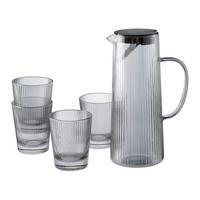 sada sklenic džbán 1,2L + 4 sklenice - šedá, Konvenční, sklo - Mömax