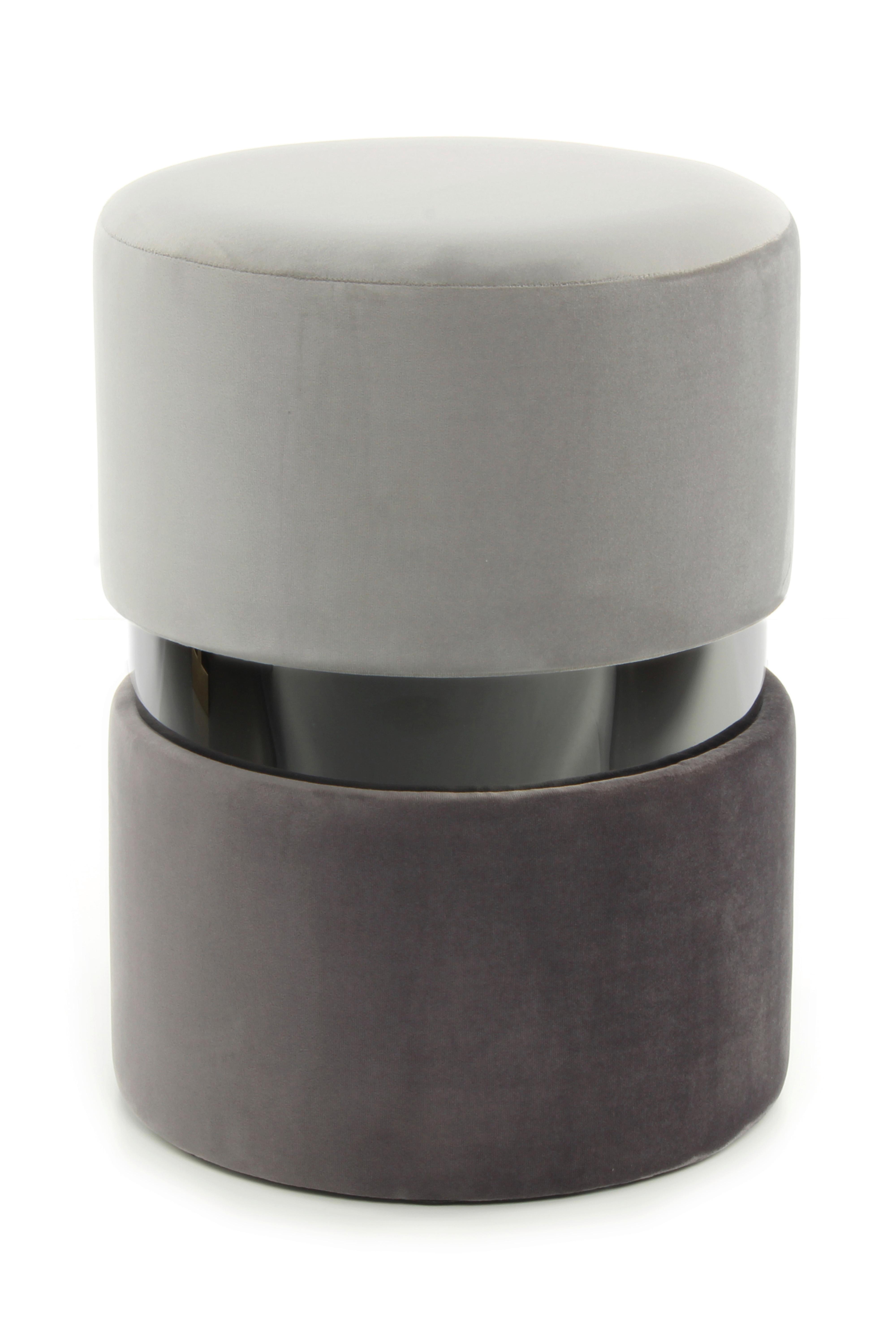 Hocker Pouf Samt Schwarz/grau H: 46 Cm - Dunkelgrau/Hellgrau, Basics, Holz/Holzwerkstoff (35/46/35cm) - Kayoom