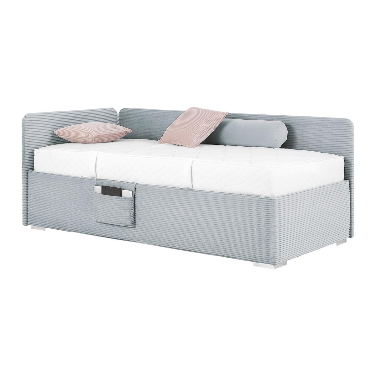 Posteľ Remi s bočnicami 90x200, poťah sivomodrý - sivomodrá/prírodná farba, Konventionell, drevo/textil (90/200cm) - Based