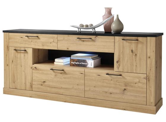 Příborník/komoda Morel - černá/barvy dubu, Romantický / Rustikální, kompozitní dřevo (212/89/45cm) - Modern Living Příborník/komoda Morel - černá/barvy dubu, Romantický / Rustikální, kompozitní dřevo (212/89/45cm) - Modern Living