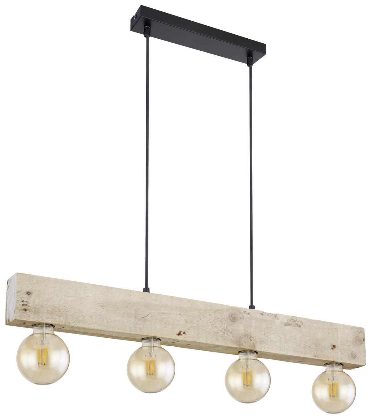 Hängeleuchte Adalie H: 120 Cm 4-Flammig - Dunkelbraun/Schwarz, Natur, Holz/Textil (80/6/120cm) - Globo
