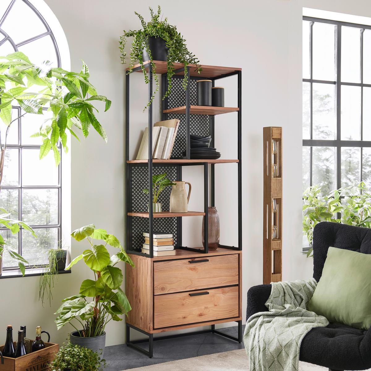 STOJACÍ REGÁL RUSTY - přírodní barvy/antracitová, Moderní, kov/dřevo (70/188/35cm) - Zandiara