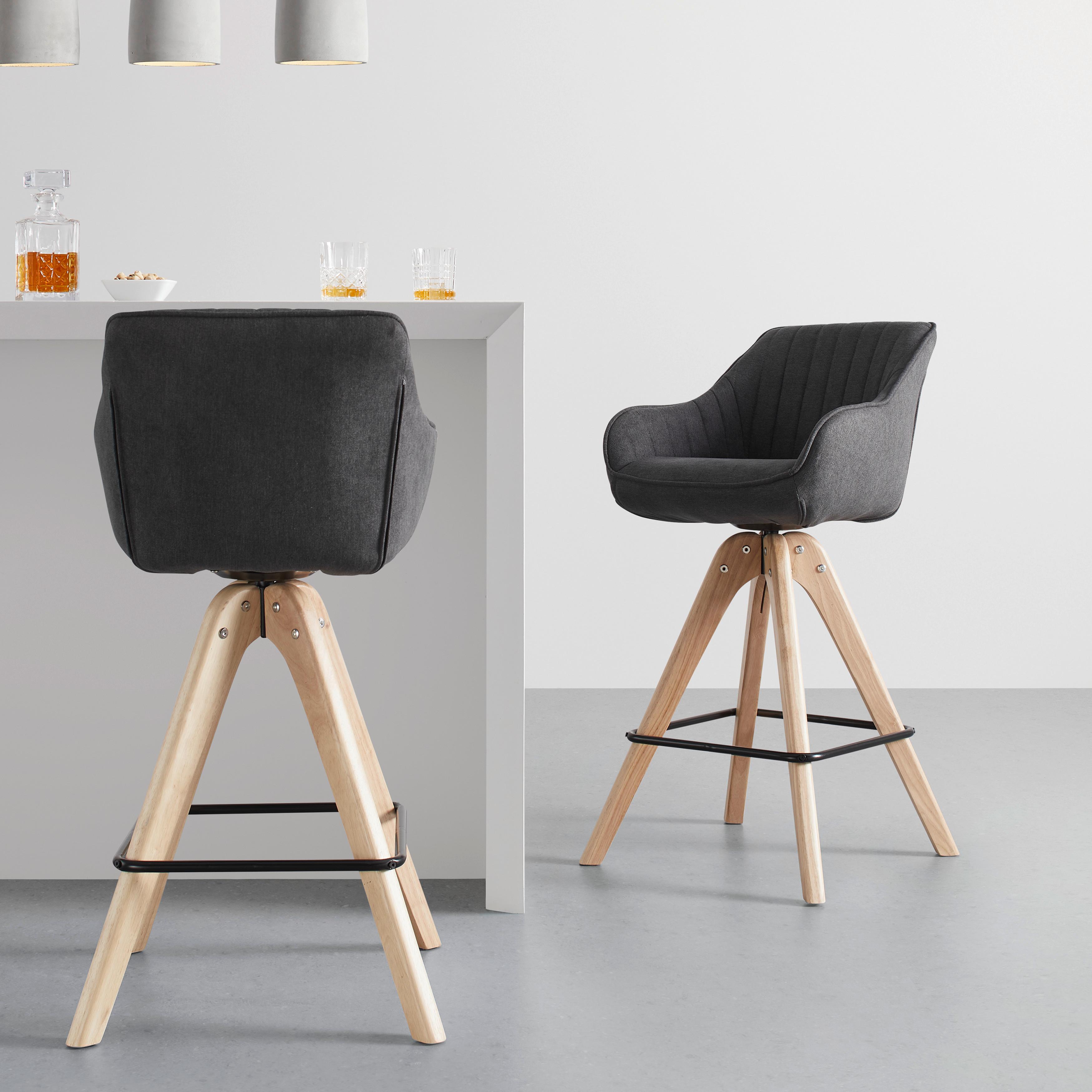 Barová Židle Leonie Otočný Sedák - barvy dubu/tmavě šedá, Moderní, kov/dřevo (55/106/56cm) - Bessagi Home