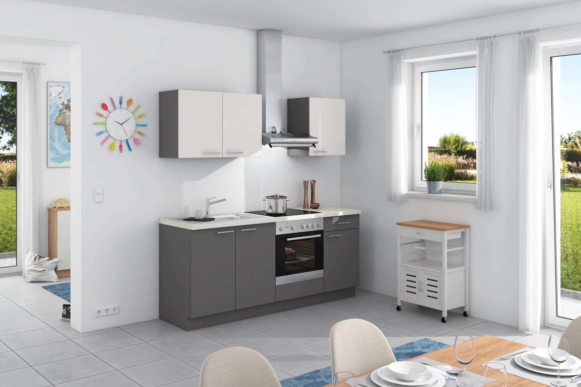 Base cm Express kaufen Geräte online 200 Küchenzeile Weiß/Anthrazit Möbelix ➤ ohne