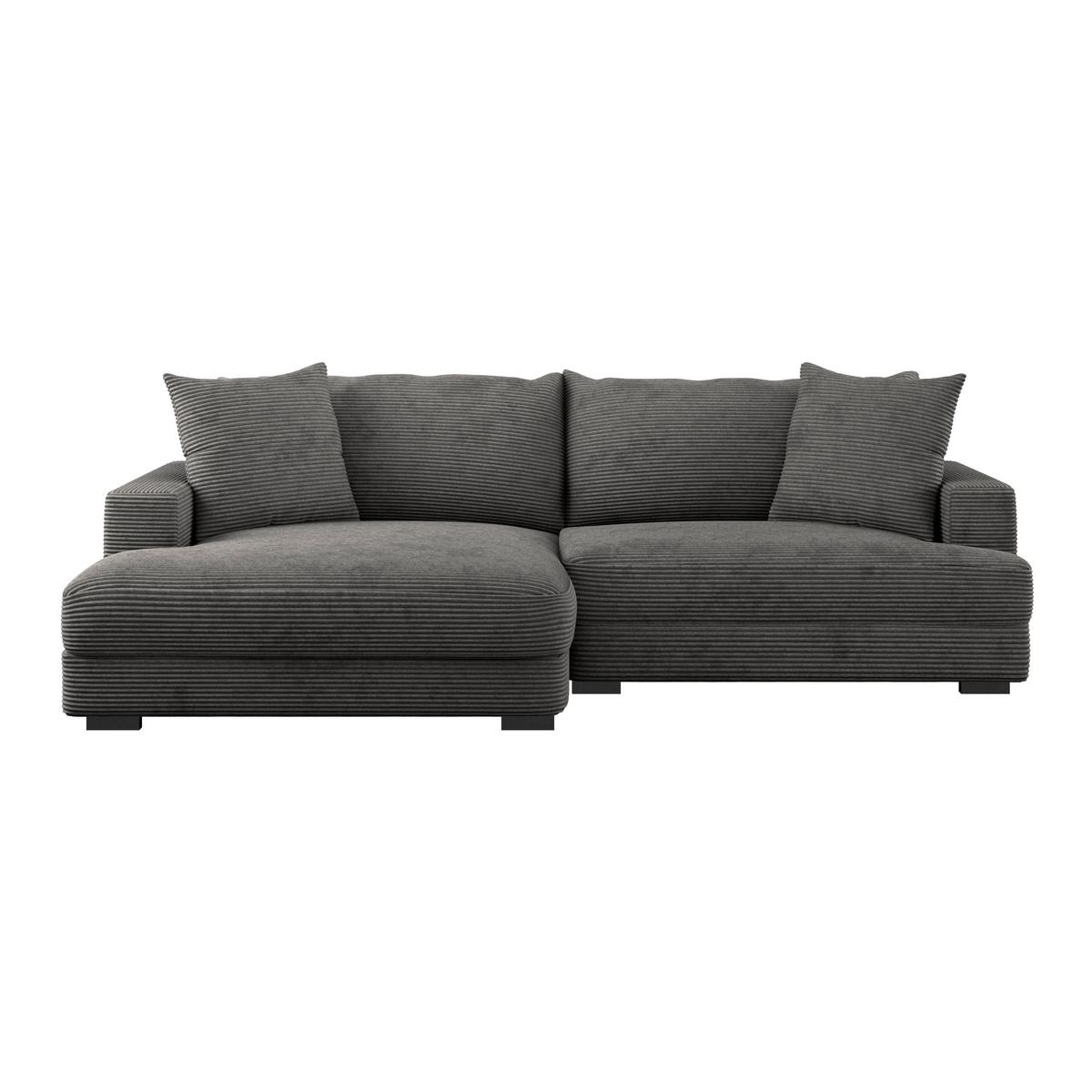 Rohová sedačka PELLE, levá, šedý manšestr - šedá/černá, Moderní, textil (180/265cm)