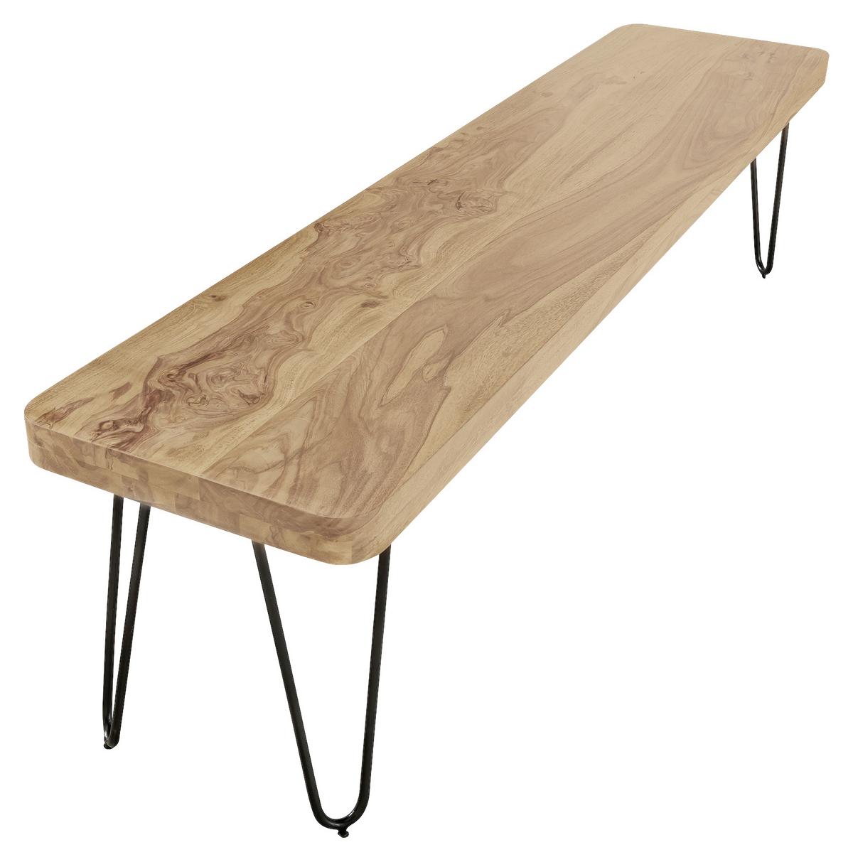 Lavice z masivního dřeva Bagli š: 120 cm - černá/barvy akácie, Moderní, kov/dřevo (120/45/40cm) - MID.YOU