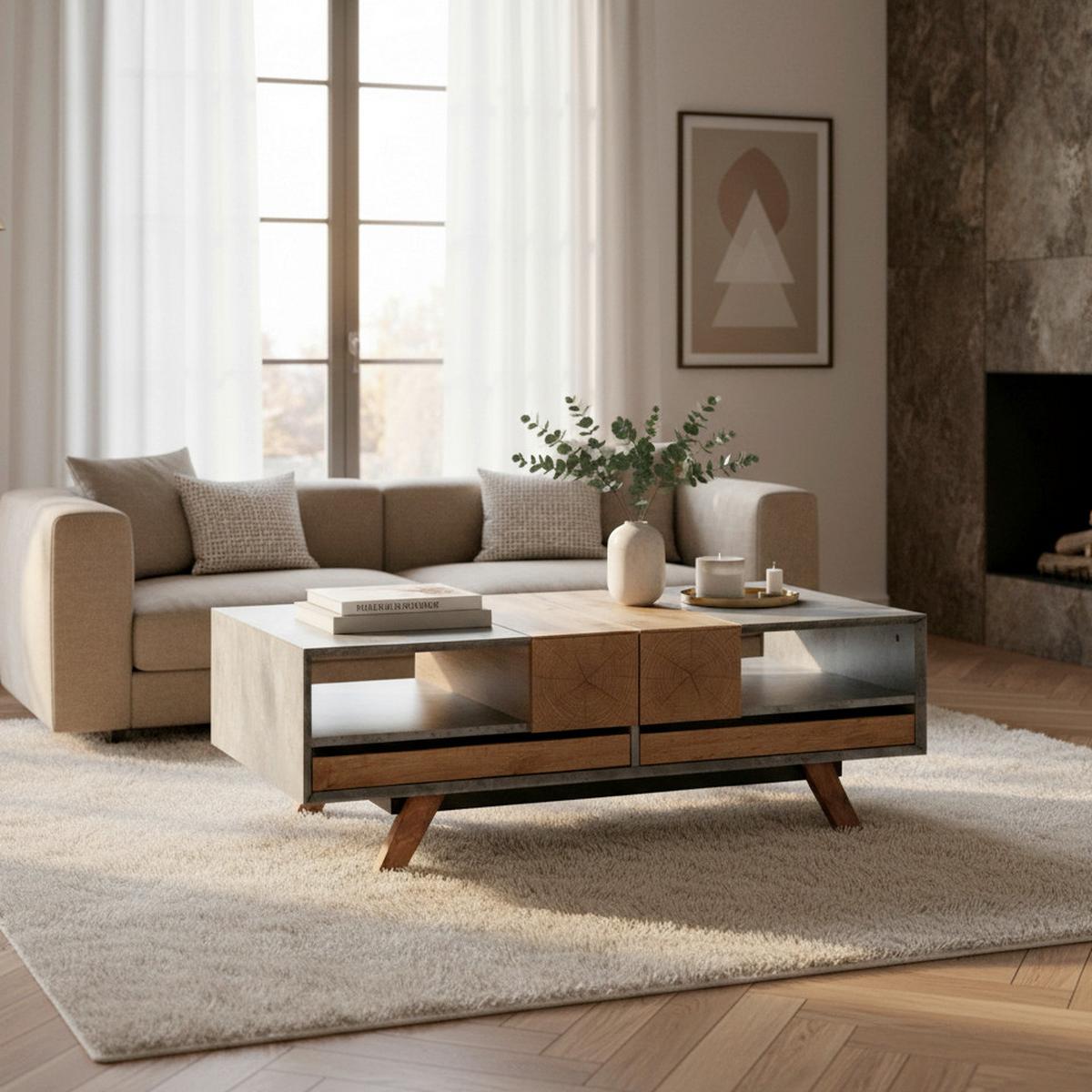 Konferenčný stolík CASPER - sivá/farba duba, Modern, drevo (120/60/42cm) - Modern Living