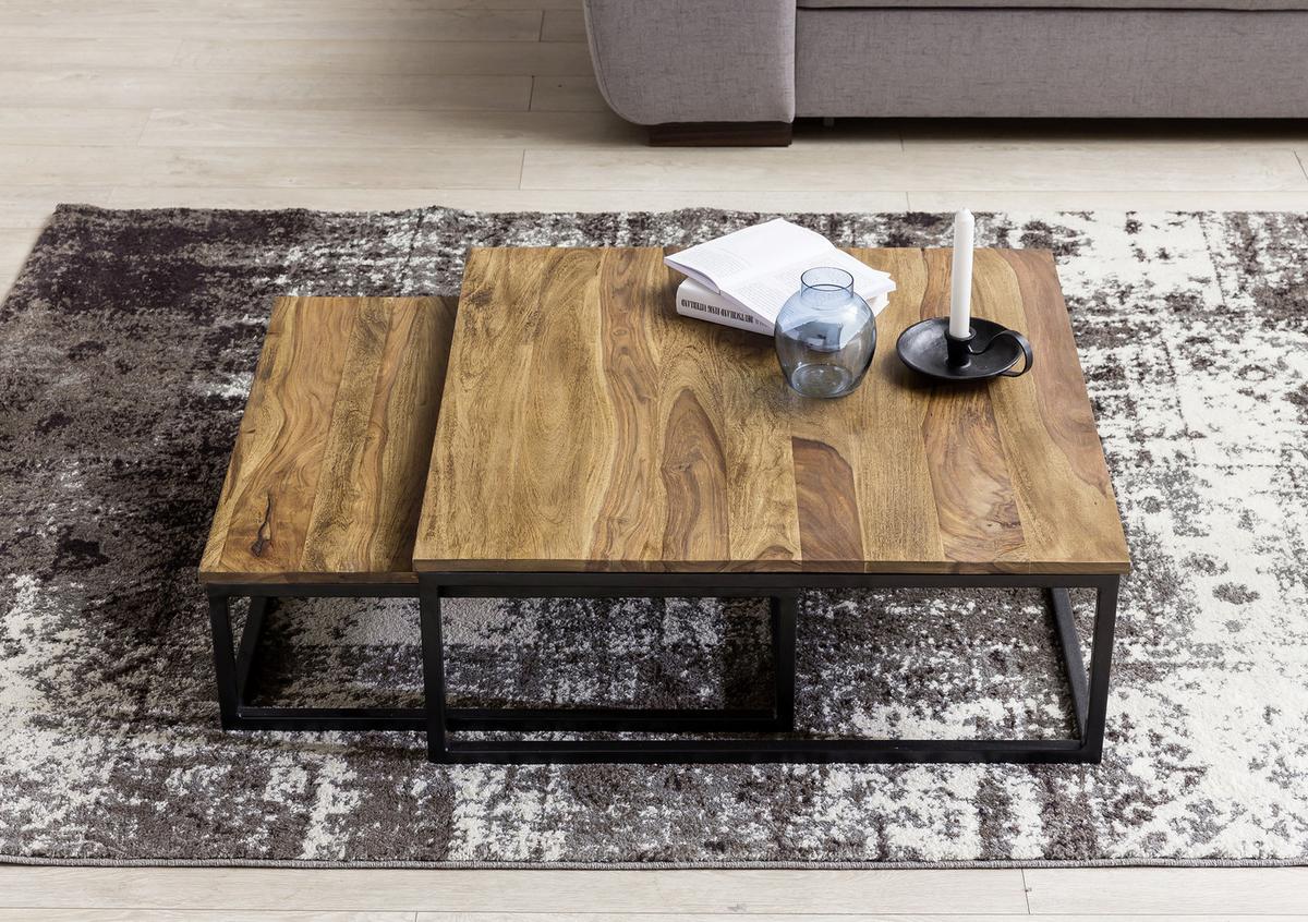 Couchtisch Mit Holzplatte 2er-Set Akola Sheesham/schwarz - Sheeshamfarben/Schwarz, Design, Holz/Metall (75/75/27cm) - MID.YOU
