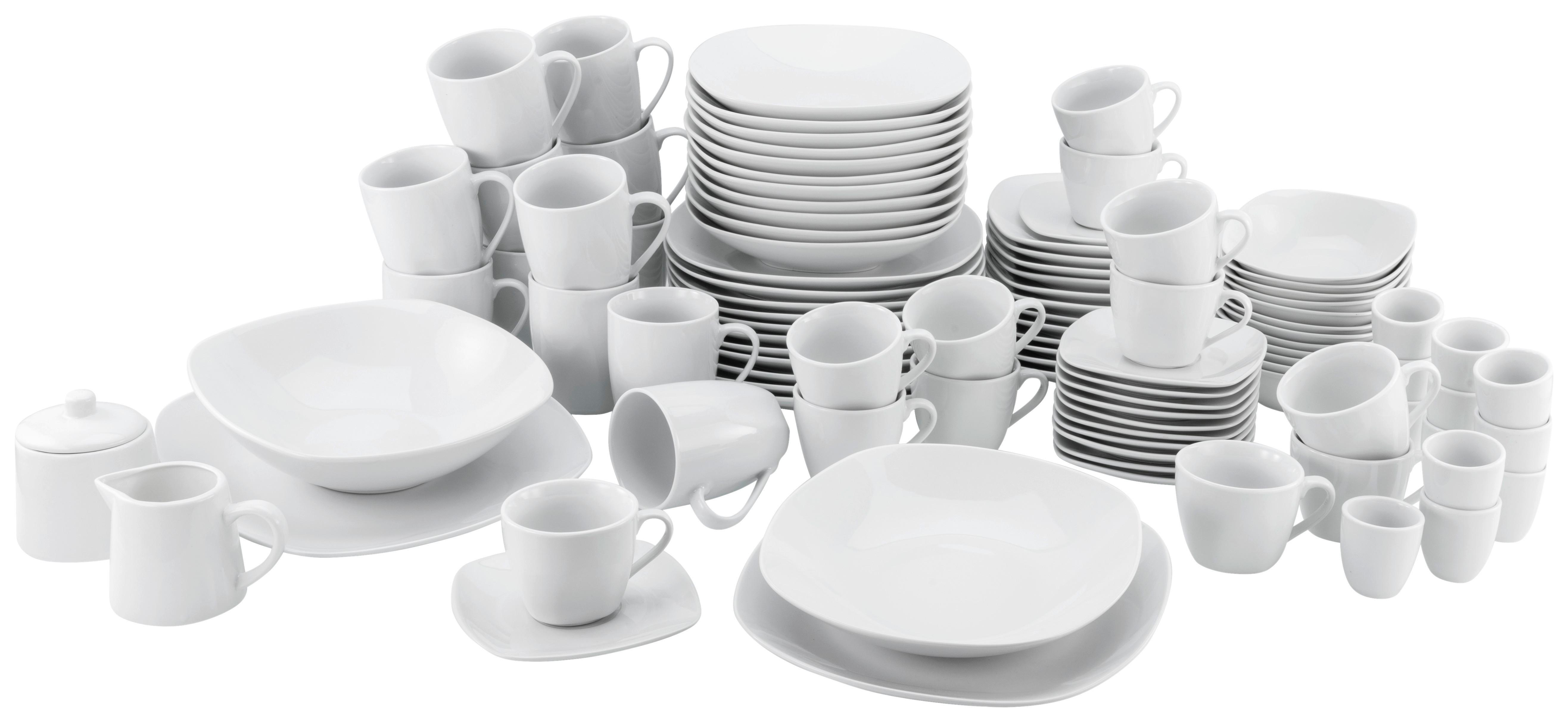 Kombiservice Keramik 12 Personen Geschirr Set Weiß - Weiß, KONVENTIONELL, Keramik - Creatable