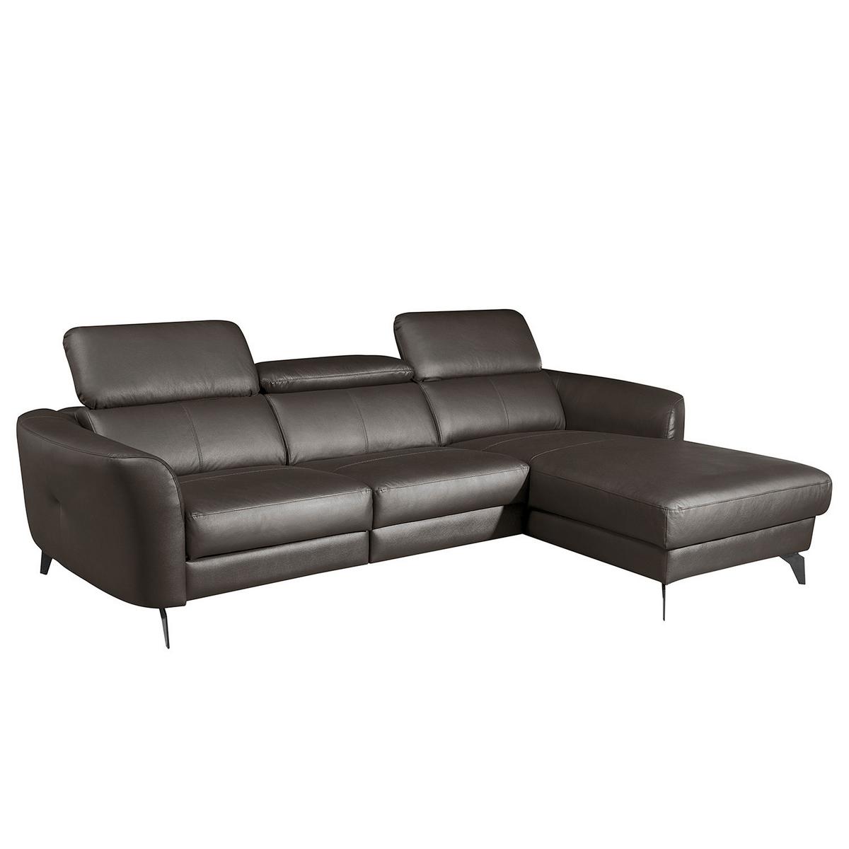 Ecksofa Berne Dunkelbraun S: 261x183 Cm - Dunkelbraun/Schwarz, Design, Leder/Textil (261/183cm) - Livetastic