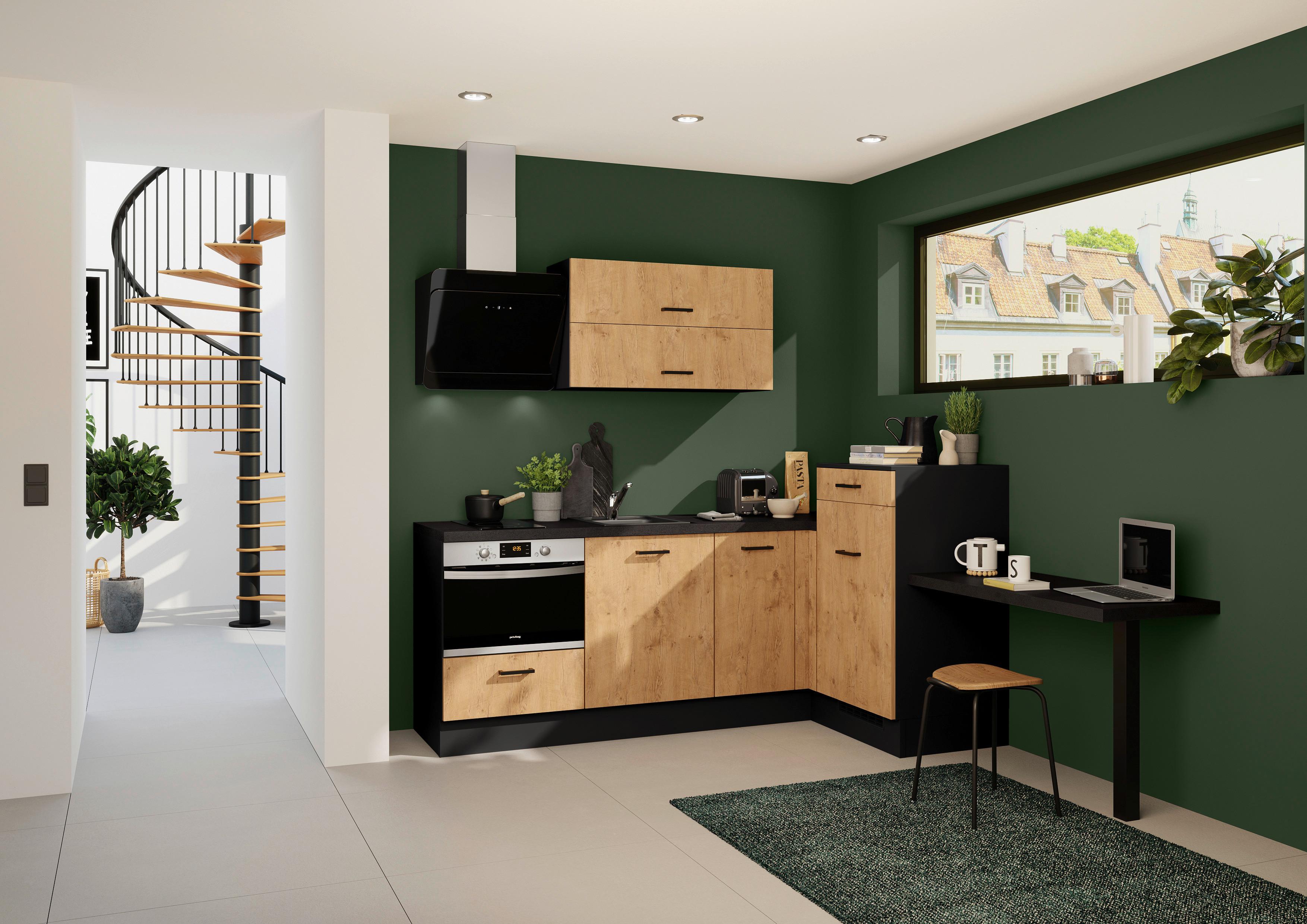 Eckküche Ip1200 - Eichefarben/Dunkelgrau, Design, Holzwerkstoff (225/241cm) - Impuls