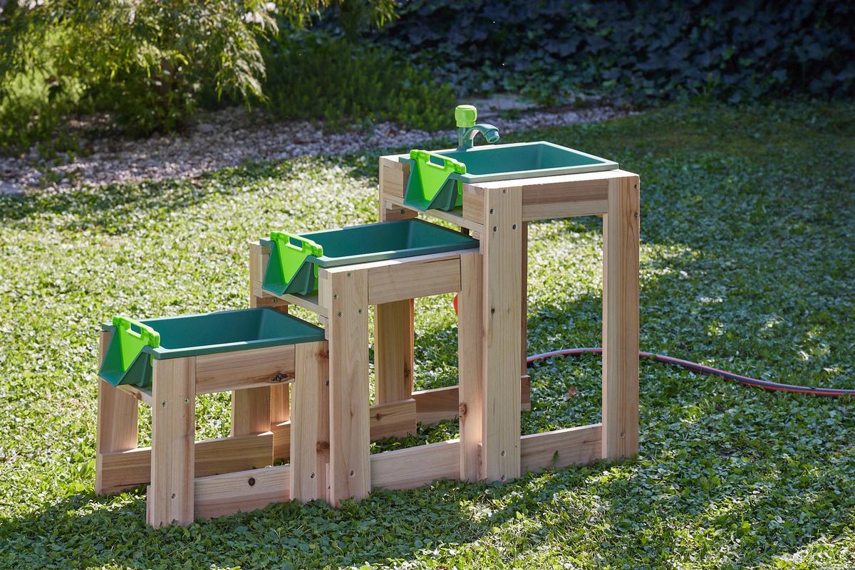 Wasserbahn 3--Teilig. Naturfarben/Grün - Naturfarben/Grün, Basics, Holz/Kunststoff (85/39/50cm) - Ondega