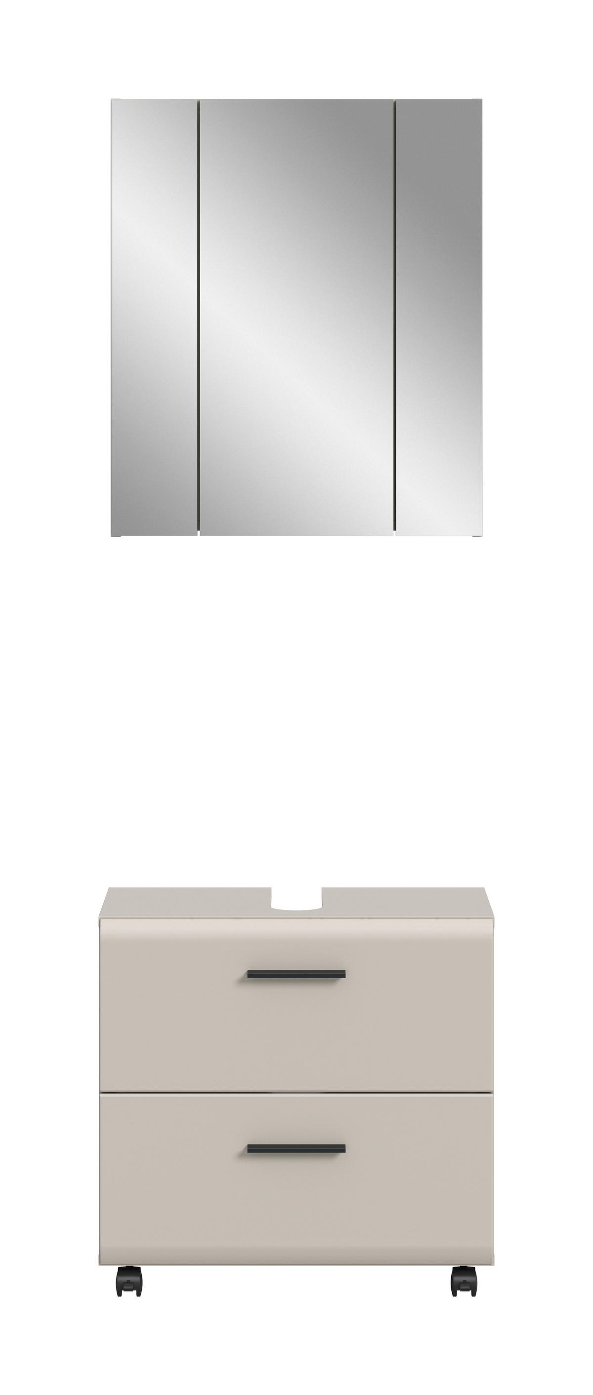 Badezimmer ICE Kaschmir, B: 60 cm - Kaschmir/Schwarz, Trend, Glas/Holzwerkstoff (60cm) - MID.YOU