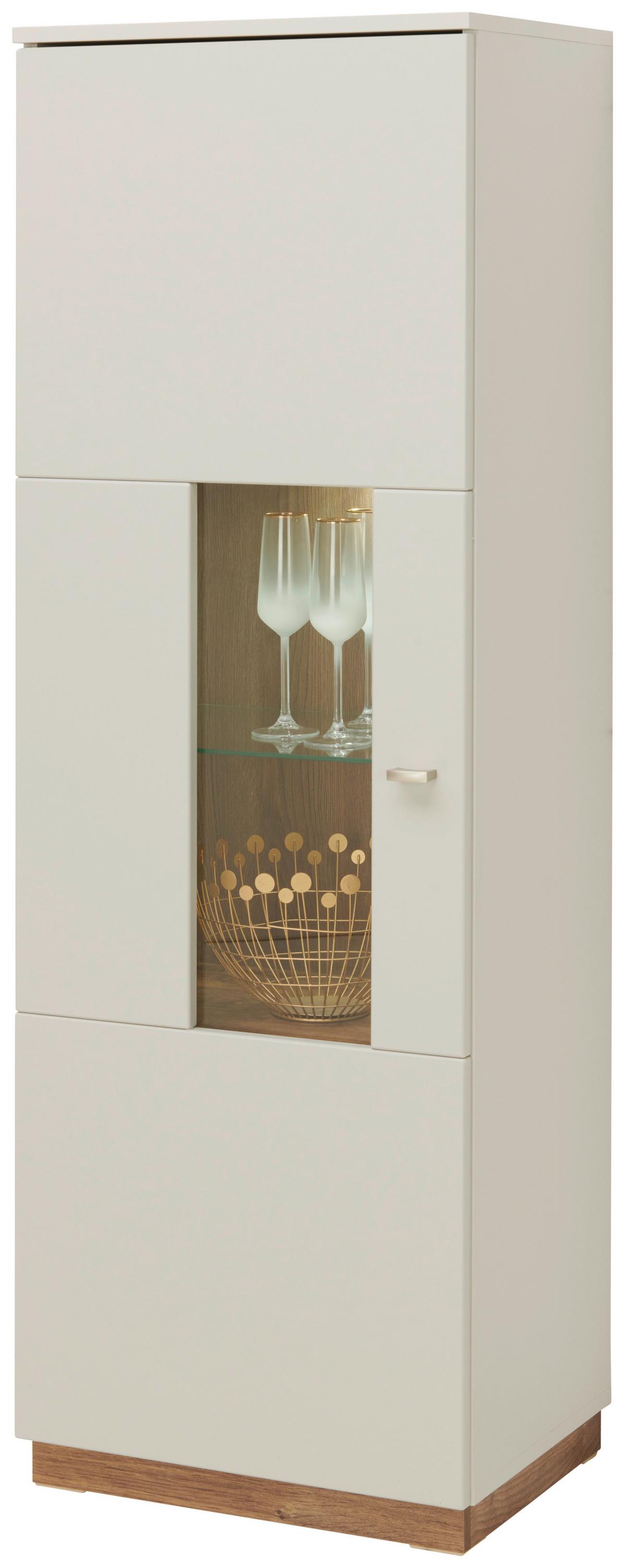 Vitrine Arian B: 50,1 cm Hellgrau/Eiche Ribbeck Dekor - Eichefarben/Hellgrau, MODERN, Glas/Holzwerkstoff (50,1/148,6/37,2cm)