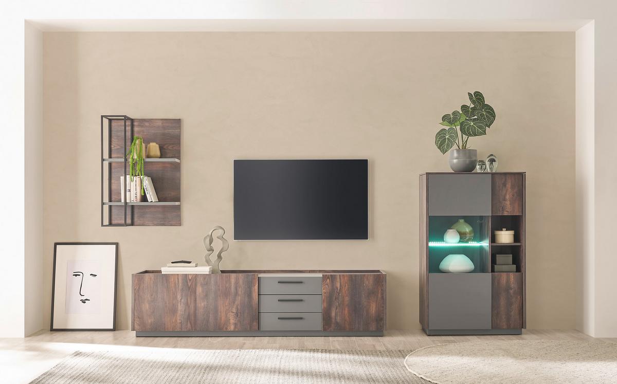 Lowboard Largo Anthrazit/Eichefarben B: 200cm - Eichefarben/Anthrazit, Design, Holzwerkstoff (200/50/45cm) - MID.YOU