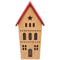 Dekoračný dom LED/teplá biela - prírodná farba/červená, Konventionell, kompozitné drevo (10,5/25/6cm) - Mömax