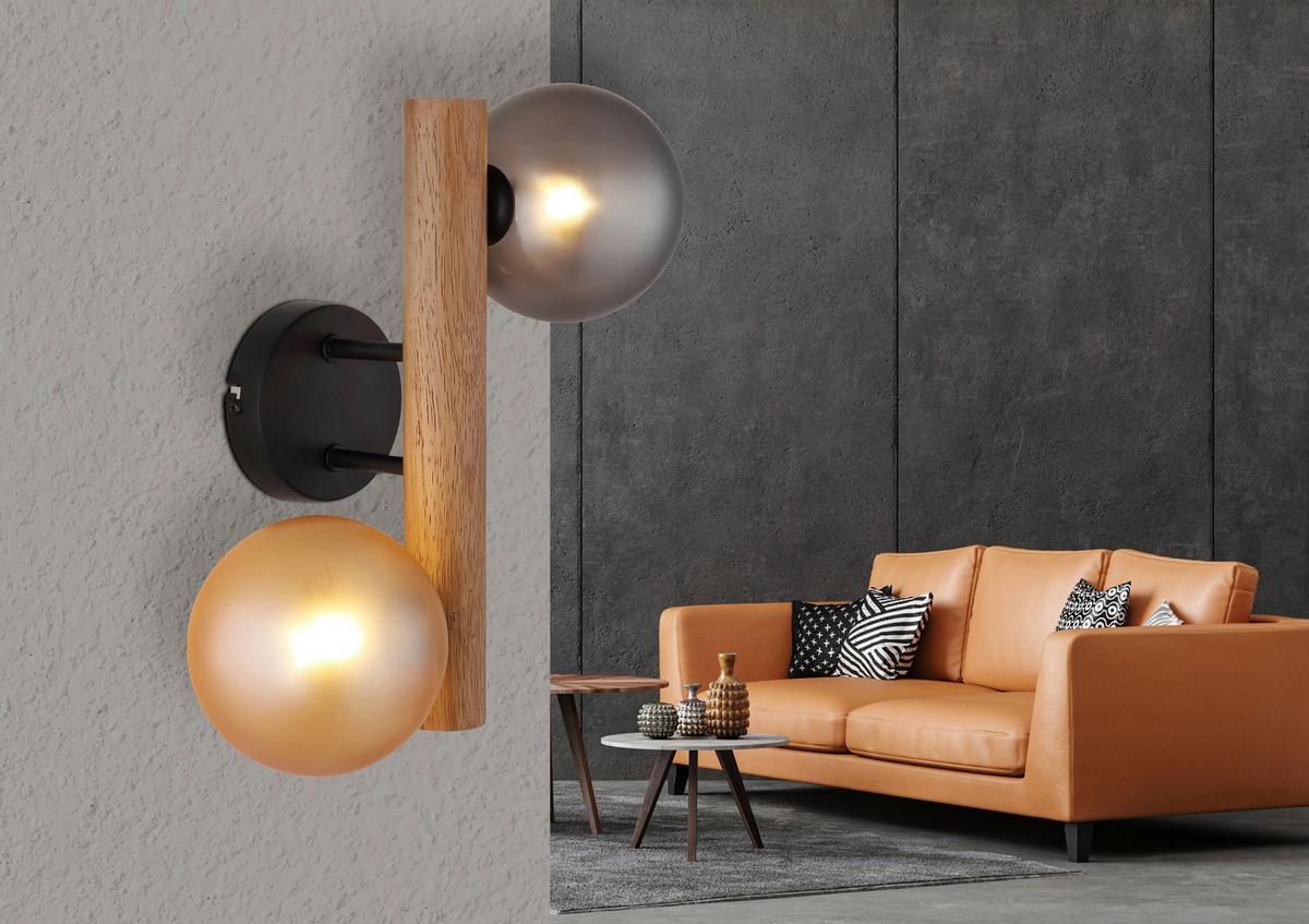 WANDLEUCHTE Exkl. 2xG9 5W - Dunkelbraun/Schwarz, Basics, Glas/Holz (16,5/32cm) - Globo