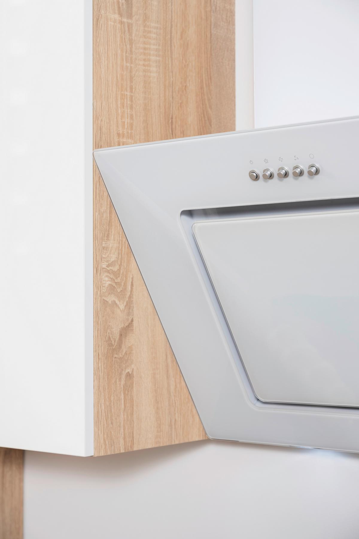 Küchenzeile Premium mit Geräten 395 cm Weiß/Eiche Dekor - Eichefarben/Weiß Hochglanz, Basics, Holzwerkstoff (395cm) - Respekta