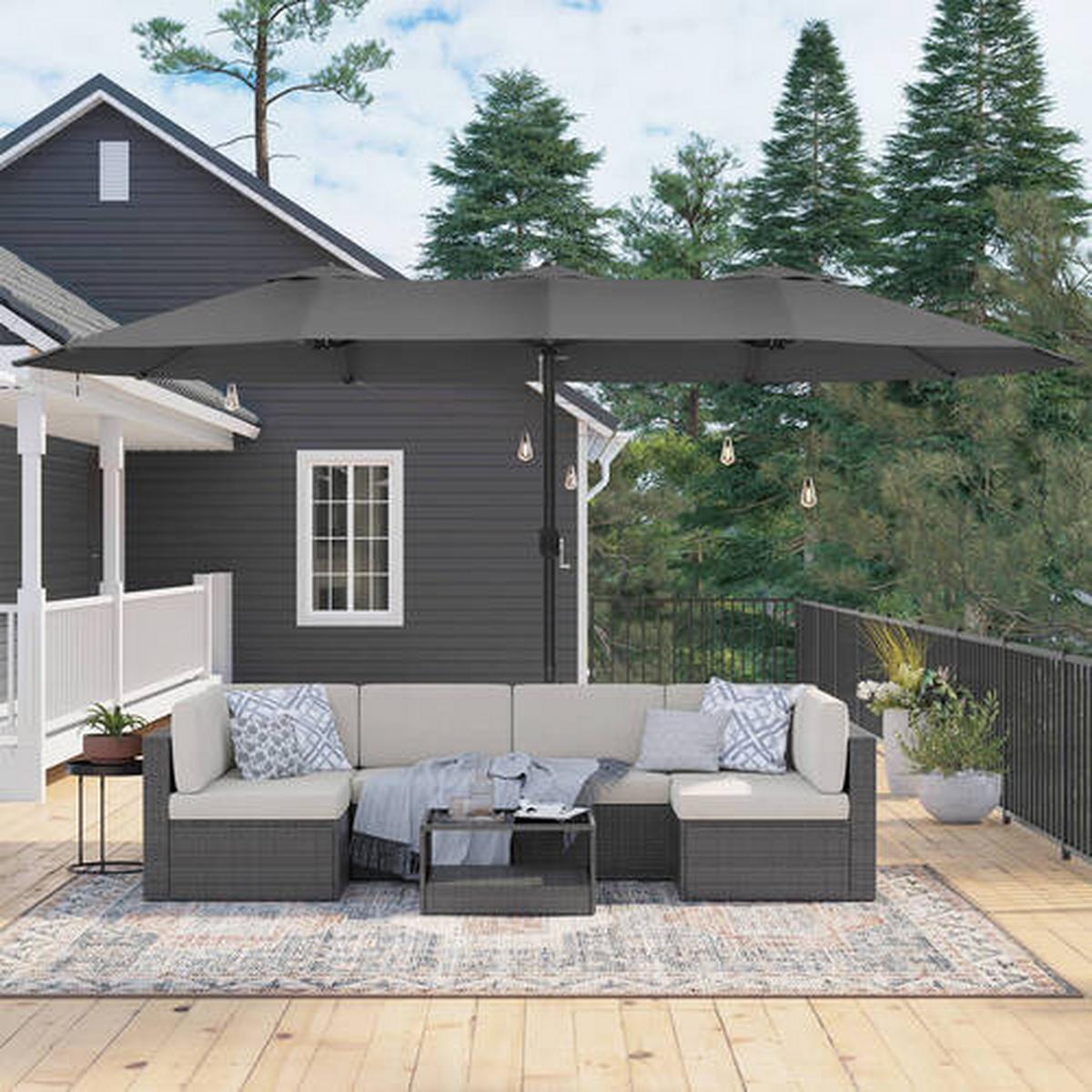 Sonnenschirm Grau Schwarz BxL: 460x270 cm - Schwarz/Grau, Basics, Textil/Metall (460/270cm) - Modante