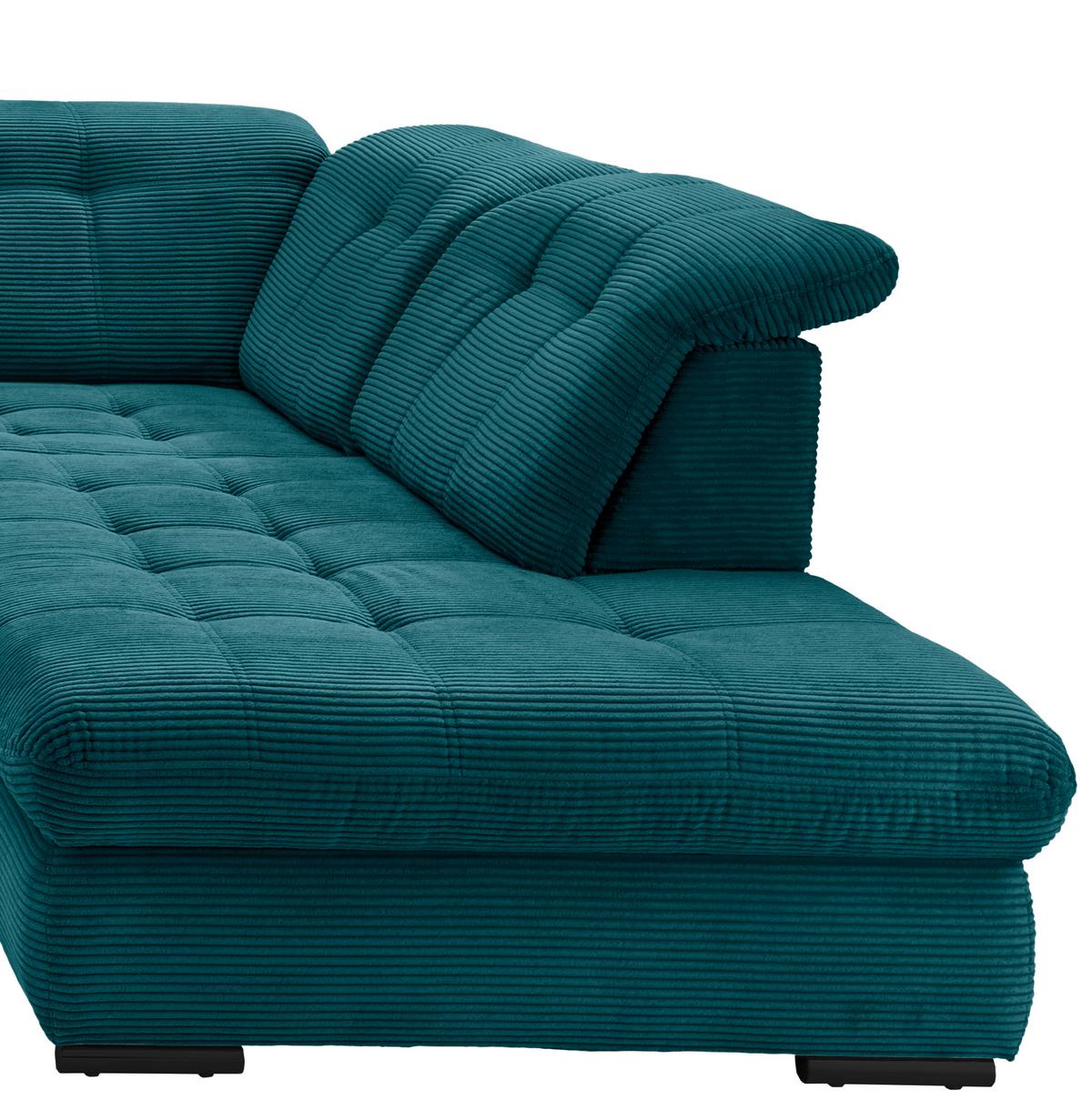 Wohnlandschaft mit Bettkasten Rigatti Petrol B: 387 cm - Petrol/Schwarz, MODERN, Textil (184/387/252cm) - Livetastic