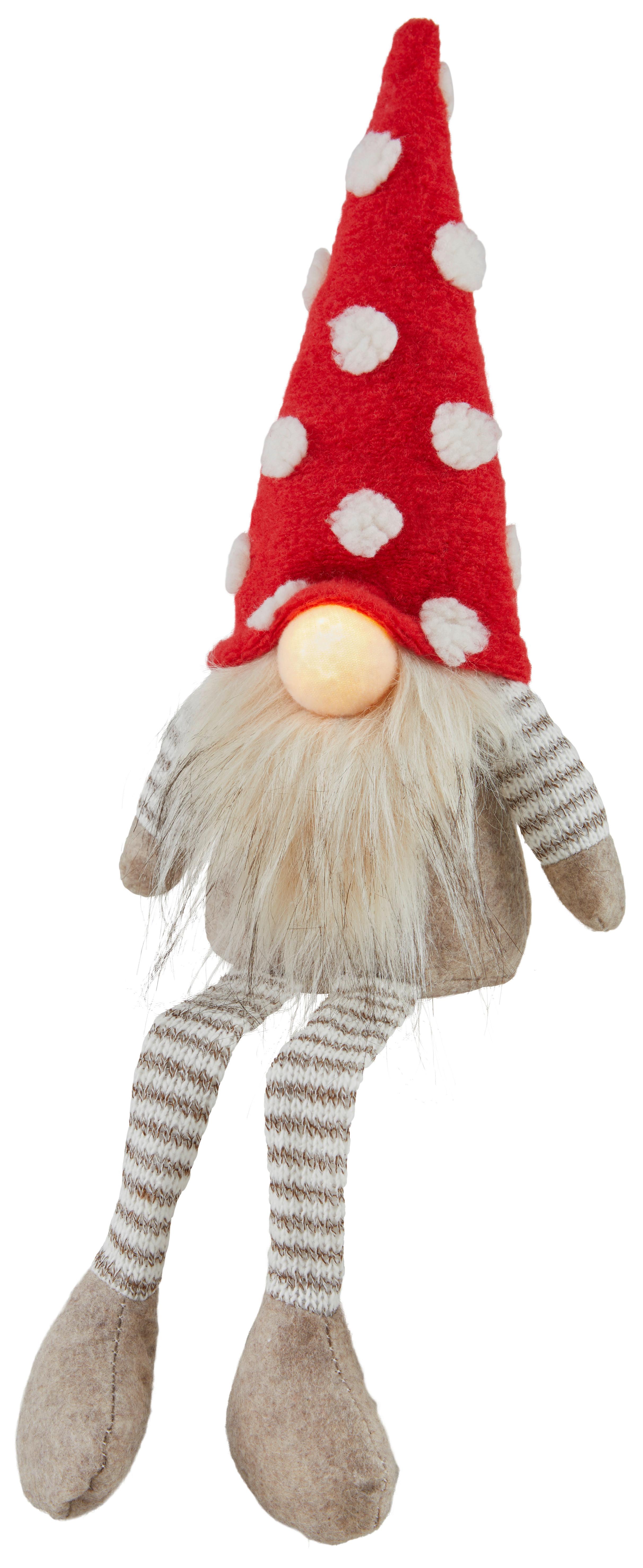 Dekognom Zwerg Mit Led - Beige/Rot, Basics, Textil (13/10/46cm)