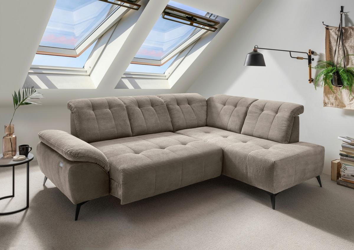 Ecksofa Fiore, Graubraun S: 272x200 cm - Graubraun/Schwarz, MODERN, Textil (272/200cm) - Livetastic