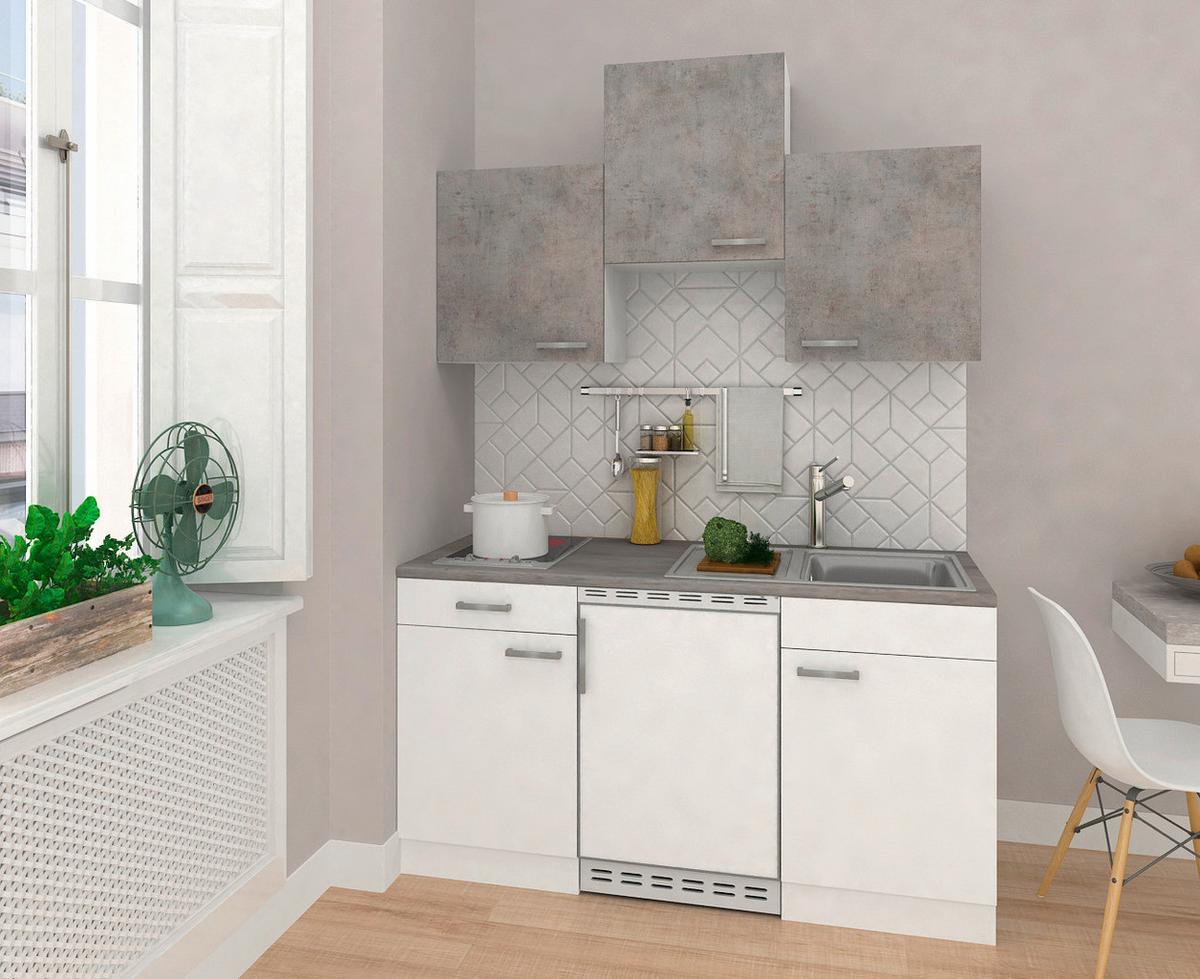 Miniküche Mit Kühlschrank Und Kochfeld B: 150 Cm Grau/weiß - Weiß/Grau, KONVENTIONELL, Holzwerkstoff (150cm) - Respekta