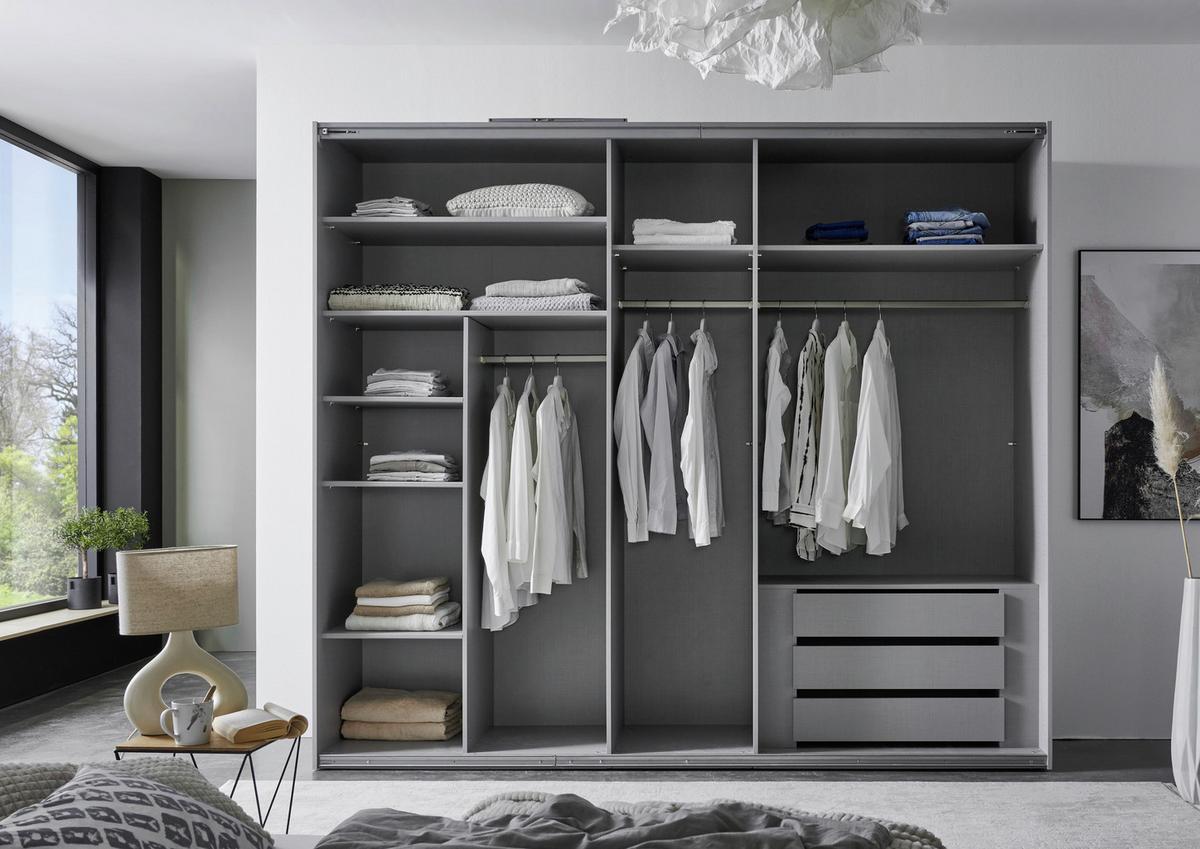 Schwebetürenschrank Indian A Weiß Dekor/Spiegel, B:250cm - Weiß, KONVENTIONELL, Glas/Holzwerkstoff (250/216/65cm)