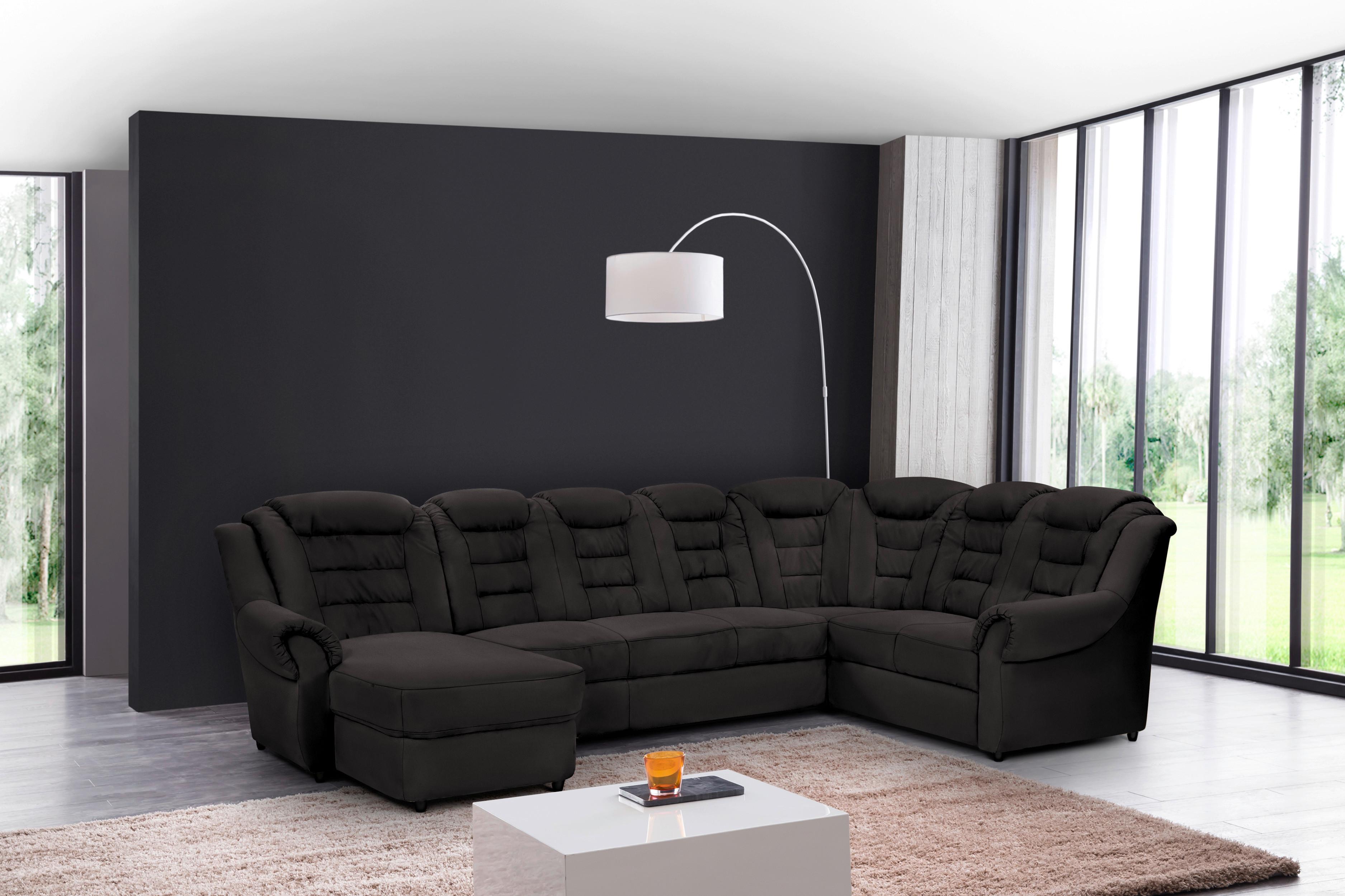 Wohnlandschaft Boston Schwarz Lederlook - Schwarz, KONVENTIONELL, Textil (165/333/216cm) - Livetastic