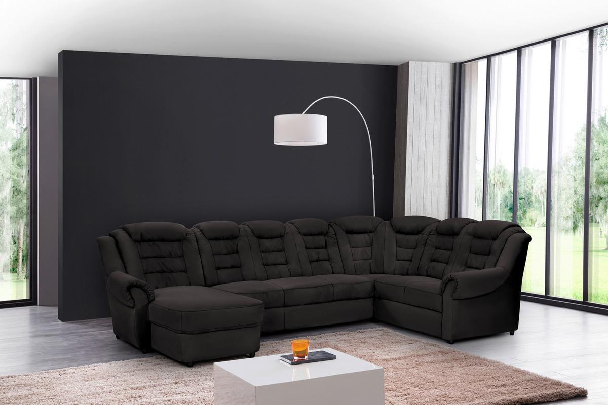 Wohnlandschaft Boston Schwarz Lederlook - Schwarz, KONVENTIONELL, Textil (165/333/216cm) - Livetastic
