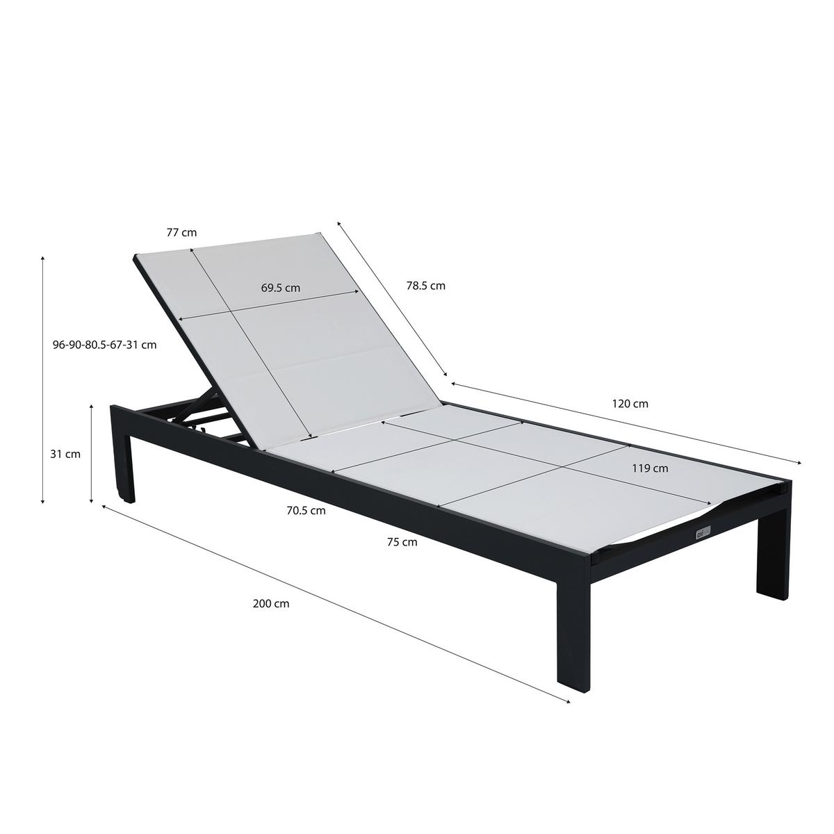 Gartenliege A090.071.54 - Anthrazit/Creme, Basics, Textil/Metall (200/75/31cm) - Ambia Garden