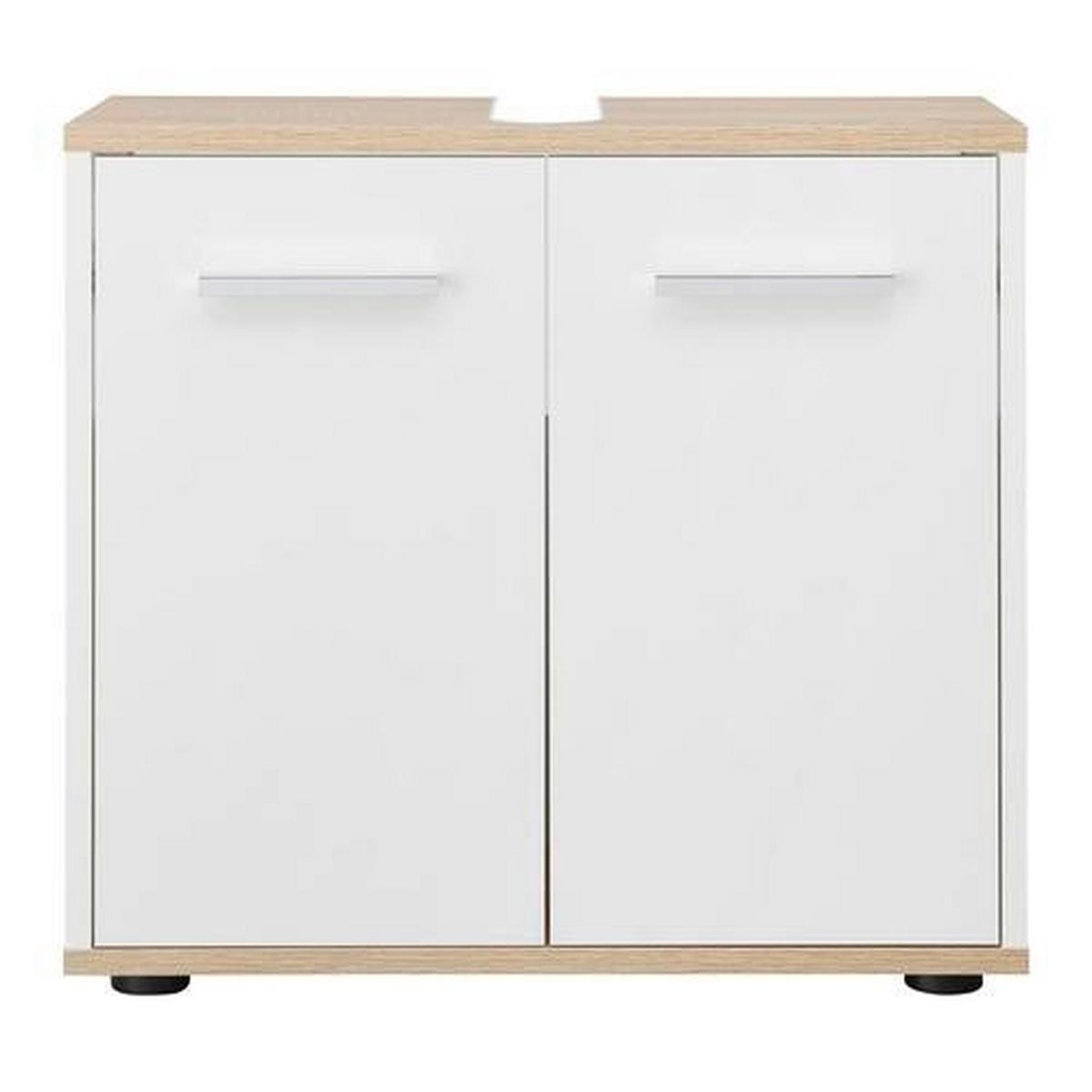 Waschbeckenunterschrank Yasmin B: 60cm Weiß - Eichefarben/Schwarz, Basics, Holzwerkstoff (60/52,7/28,3cm) - MID.YOU