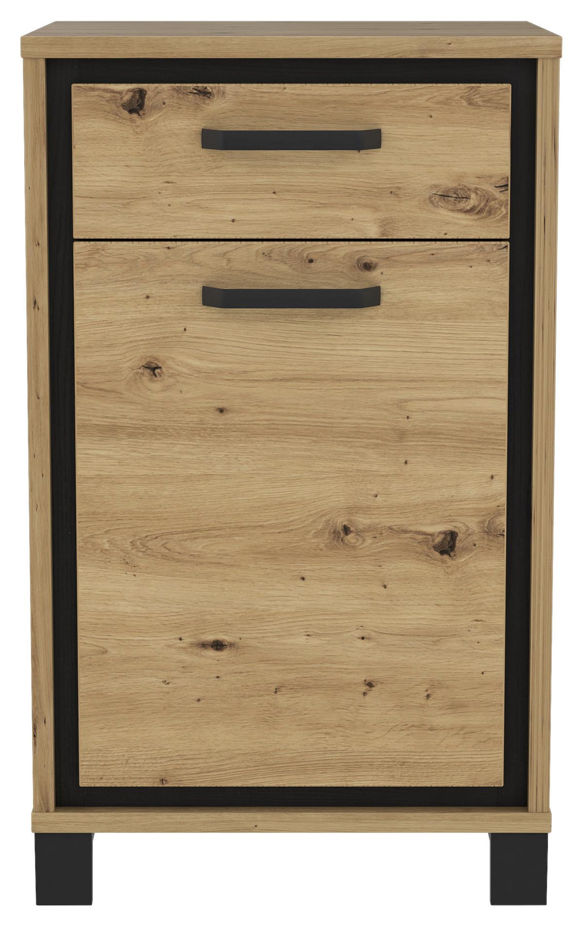 Schuhschrank Trondheim Eiche Dekor M. Schublade B: 54,4 Cm - Eichefarben/Schwarz, Basics, Holzwerkstoff/Kunststoff (54,4/90,9/41,5cm) - Livetastic