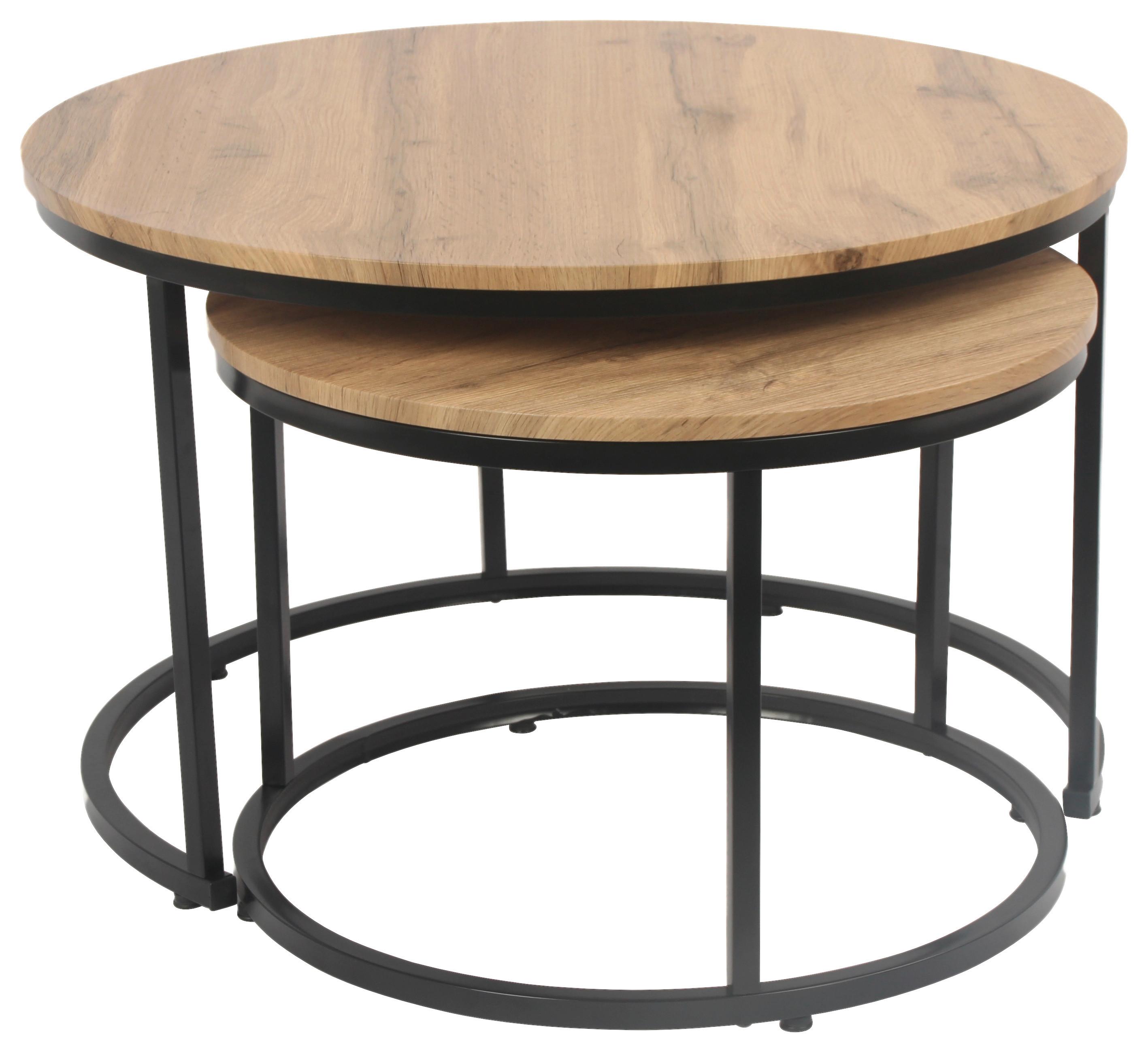 PRÍRUČNÝ STOLÍK DUO - čierna/prírodná farba, Modern, kov/kompozitné drevo (53-43/45-35cm)