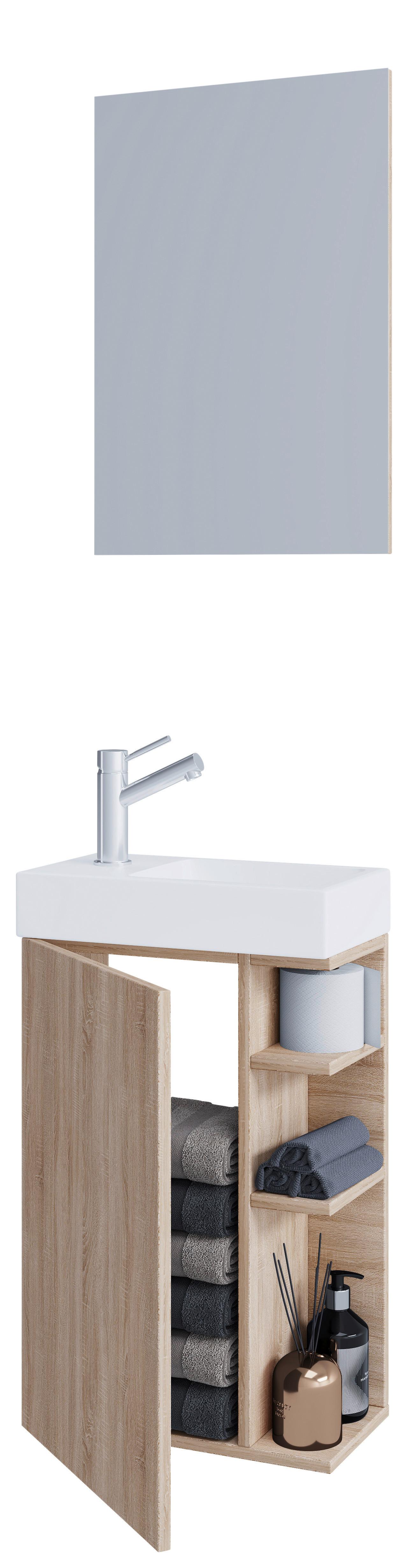 Gästebad Lumia - Weiß/Sonoma Eiche, MODERN, Glas/Keramik (40cm) - MID.YOU