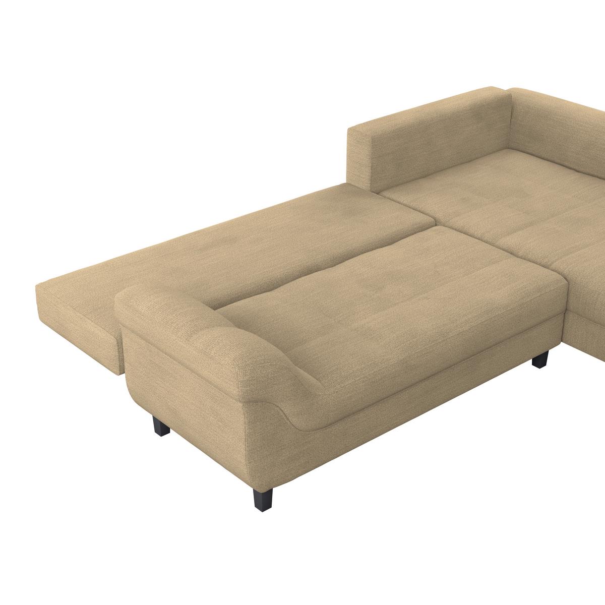 Ecksofa mit Schlaffunktion Mendoza New Chenille 309x197cm - Beige/Schwarz, KONVENTIONELL, Textil (309/197cm) - Ondega
