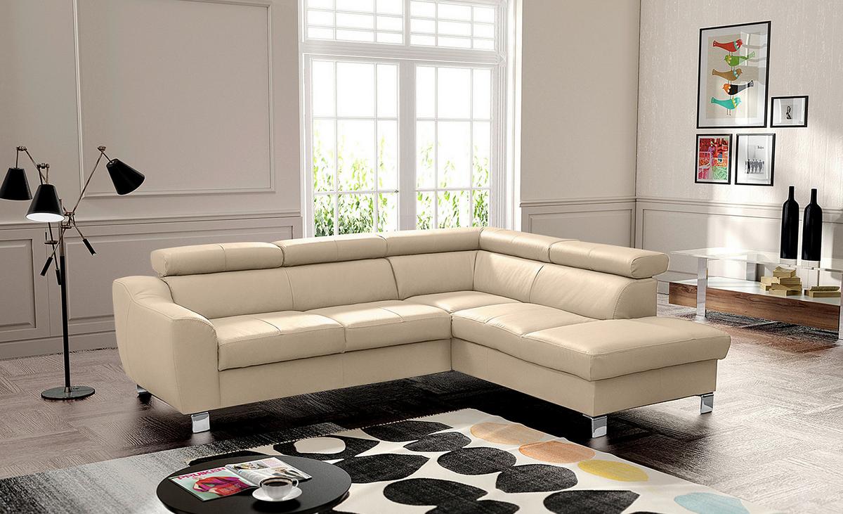 Ecksofa Aspen Lederlook Beige 245x208 cm - Chromfarben/Beige, Design, Leder/Textil (245/208cm) - Livetastic