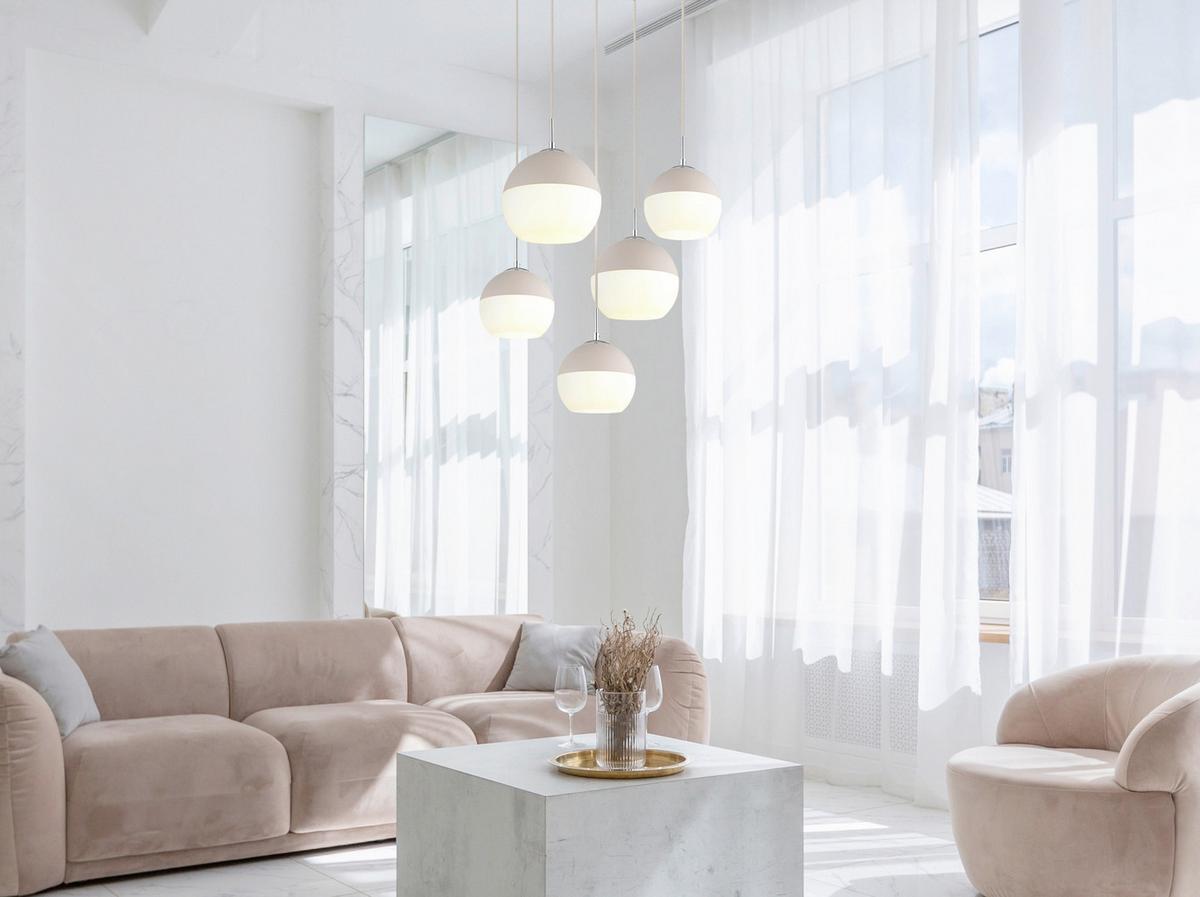 Hängeleuchte Exkl. 5xe27, 60w - Sandfarben/Beige, Design, Glas/Textil (57/120cm) - Globo