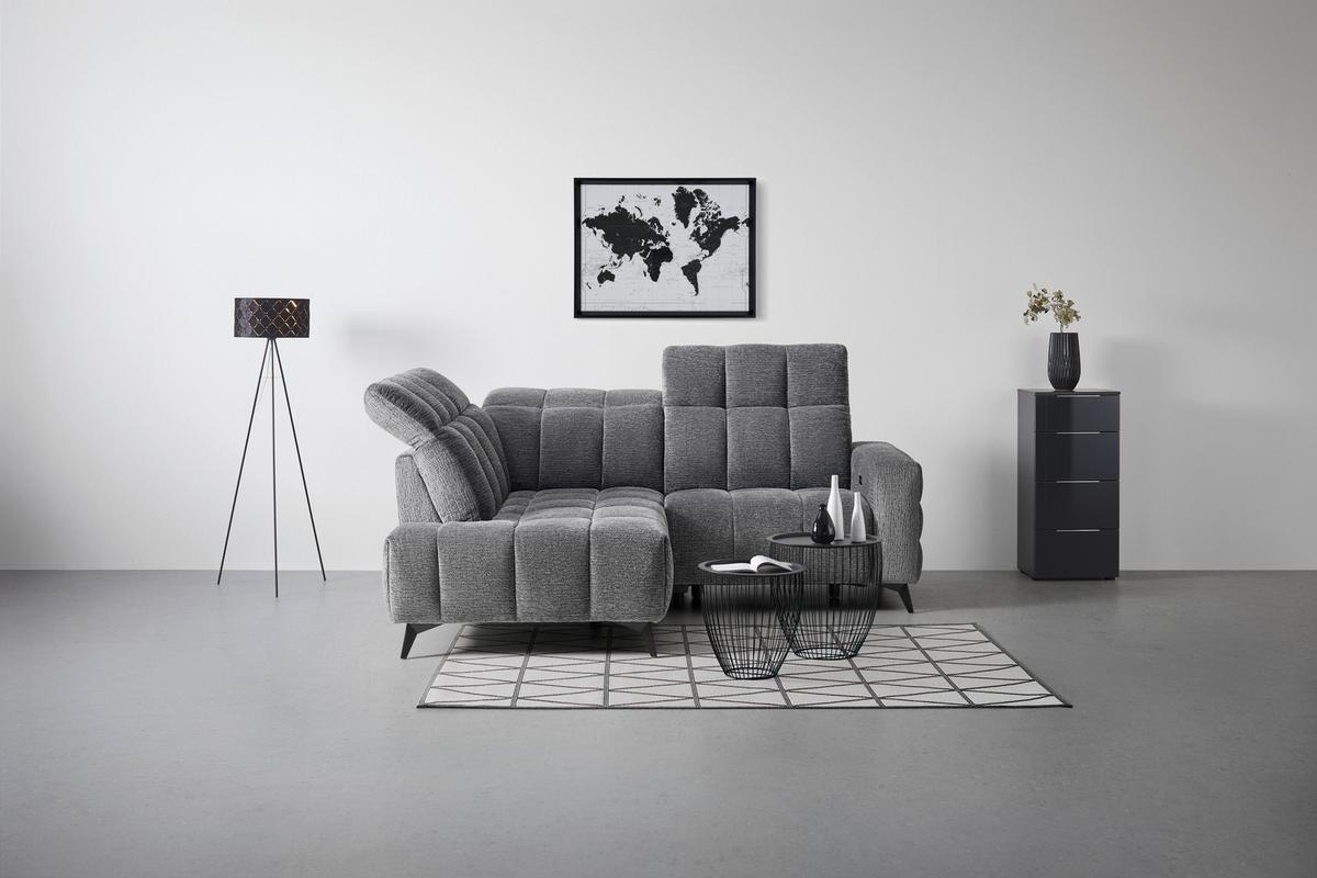 Rohová sedačka PARIS, levá, tmavě šedá, el.relax.funkce - černá/tmavě šedá, Konvenční, kov/dřevo (182/215cm) - Mömax