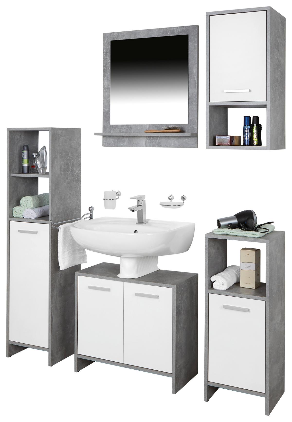 Badezimmer Attack B: 124,4 cm, Betondekor + Weiß - Hellgrau/Weiß, MODERN, Holzwerkstoff (124,4/190/28cm)