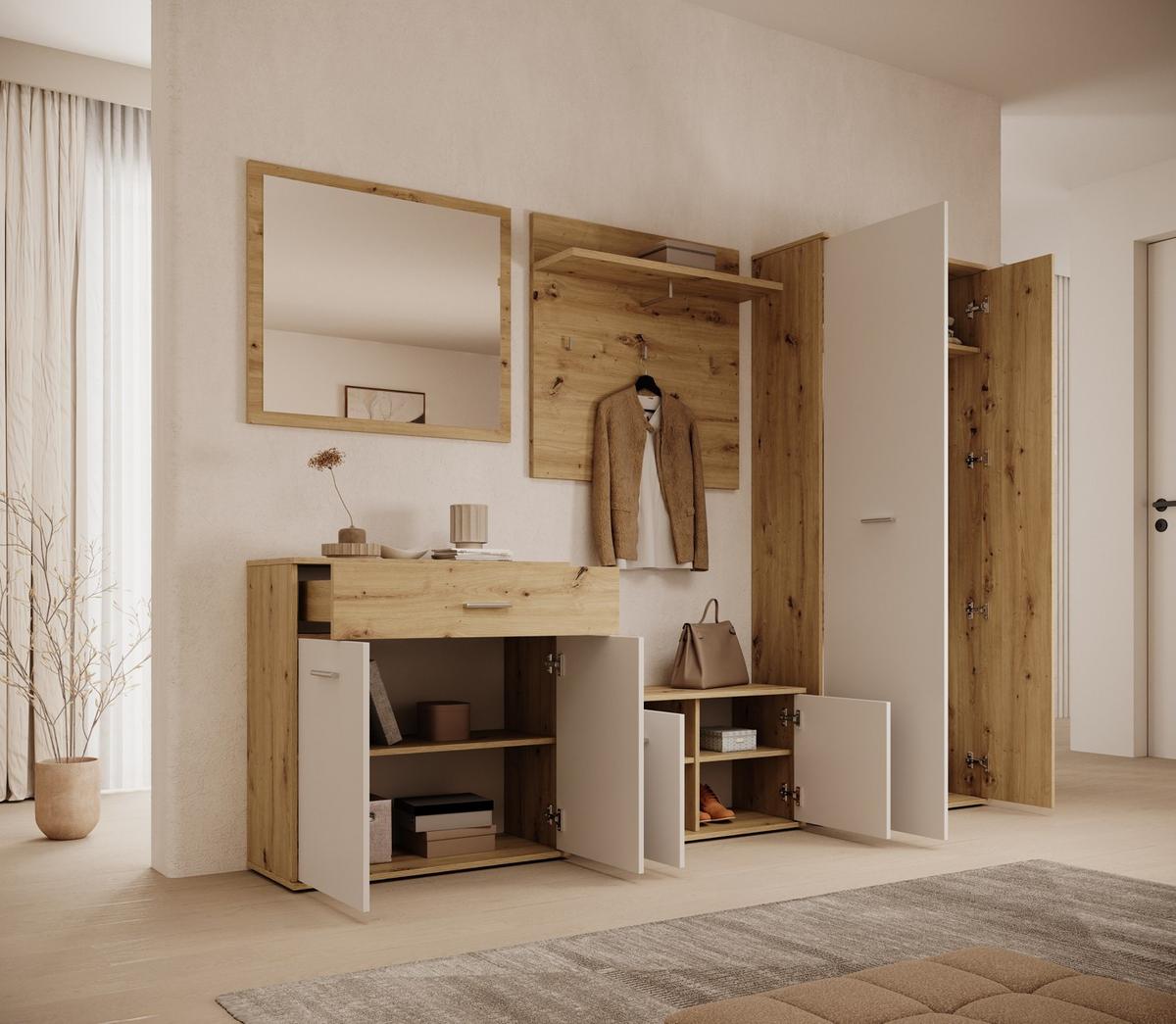 Garderobe Eva 5-teilig Anthrazit/eiche Artisanb:260cm - Anthrazit/Eiche Artisan, Design, Glas/Holzwerkstoff (260/190/35cm) - MID.YOU