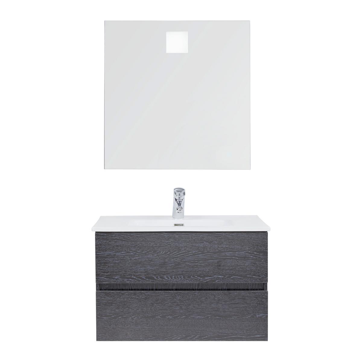 Skříňka s umyvadlem a LED zrcadlem MATTEO - bílá/černá, Moderní, kompozitní dřevo/keramika (76/50/46,5cm) - Livetastic