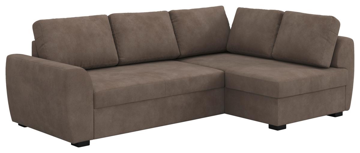 Ecksofa mit Bettfunktion Drift Microfaser taupe, B: 253cm - Taupe/Schwarz, Trend, Textil (253/154cm)