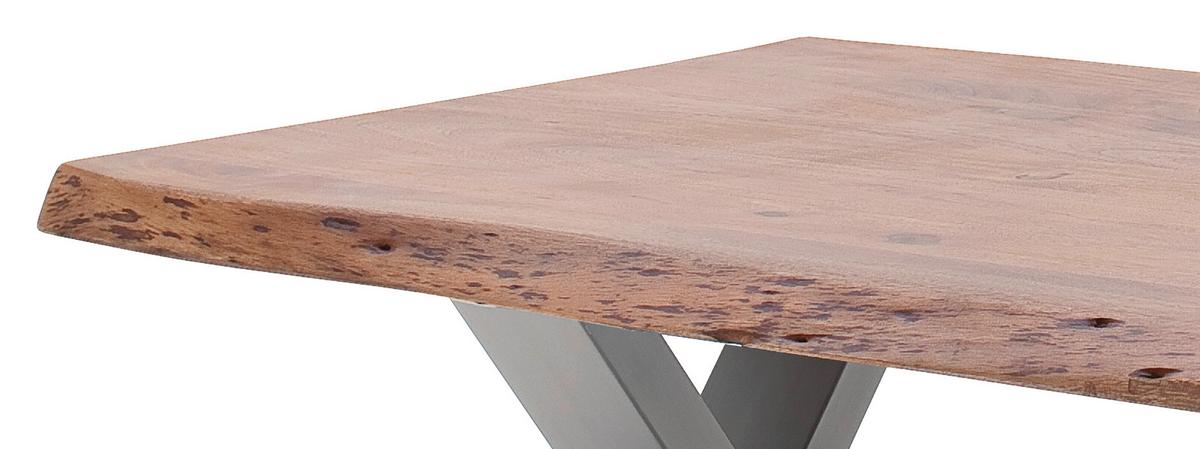 Couchtisch Holz Massiv Cartagena Walnuss/Edelstahlf. - Edelstahlfarben/Walnussfarben, MODERN, Holz/Metall (110/45/70cm)