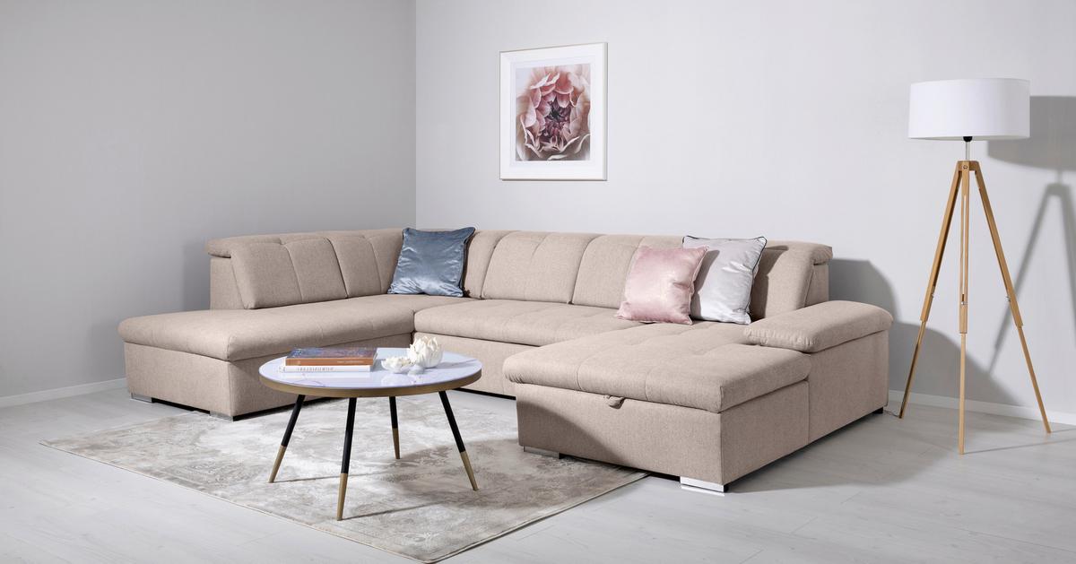 Wohnlandschaft Ramzes Beige U: 215x328x173 cm - Beige/Grau, Design, Textil (215/328/173cm) - MID.YOU