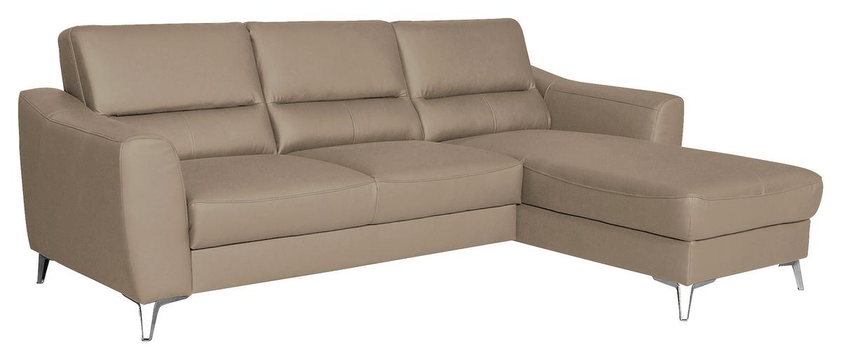 Ecksofa Santos Sahara S: 241 cm - Chromfarben/Sahara, Design, Leder/Textil (241/168cm) - Livetastic